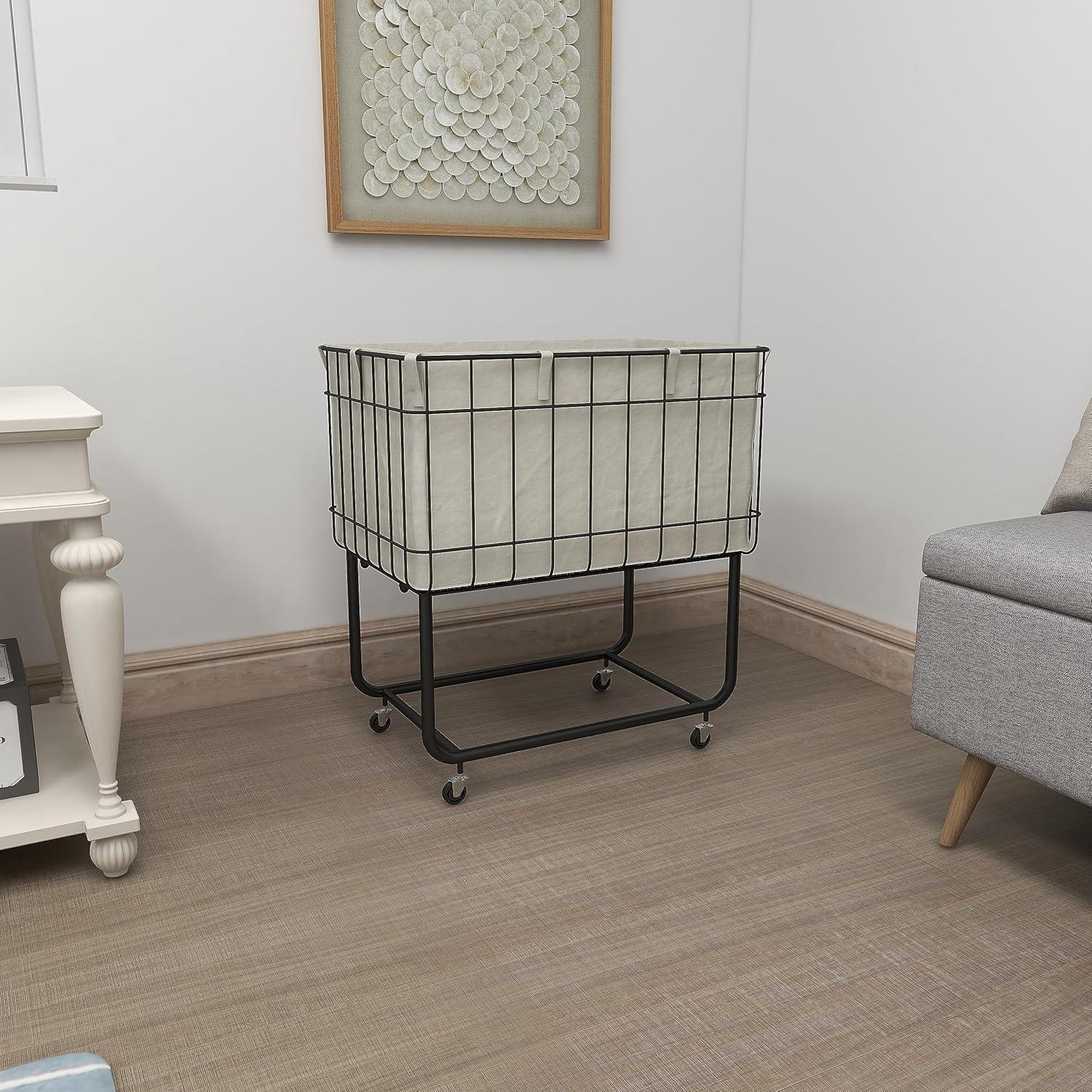 Joss & Main Metal Deep Set Wire Basket Storage Cart with Wheels and Fabric Lining & Reviews | Joss & Main