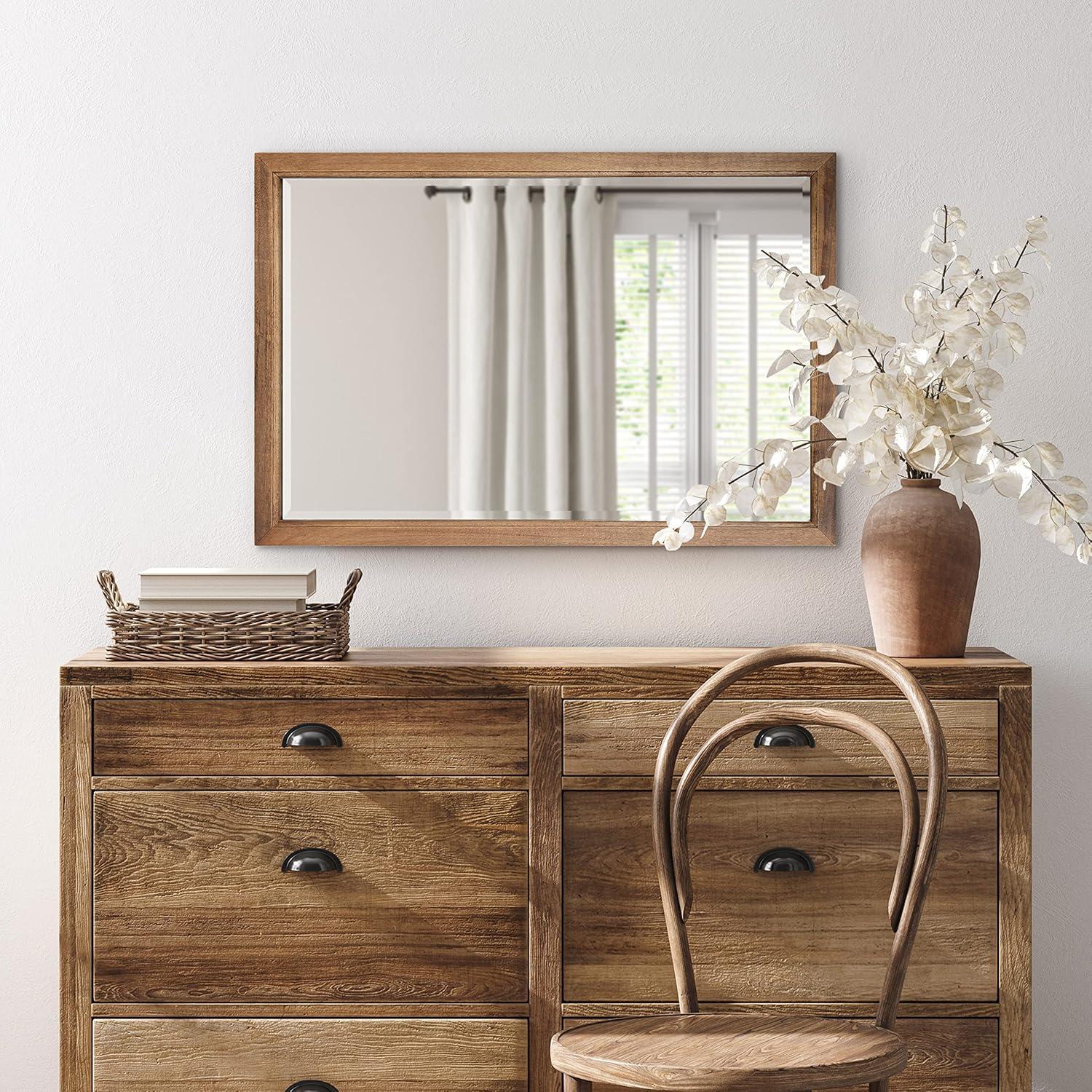 18" x 24" Hogan Wood Framed Decorative Wall Mirror Walnut Brown - Kate & Laurel: Rustic Rectangular, No Assembly Required