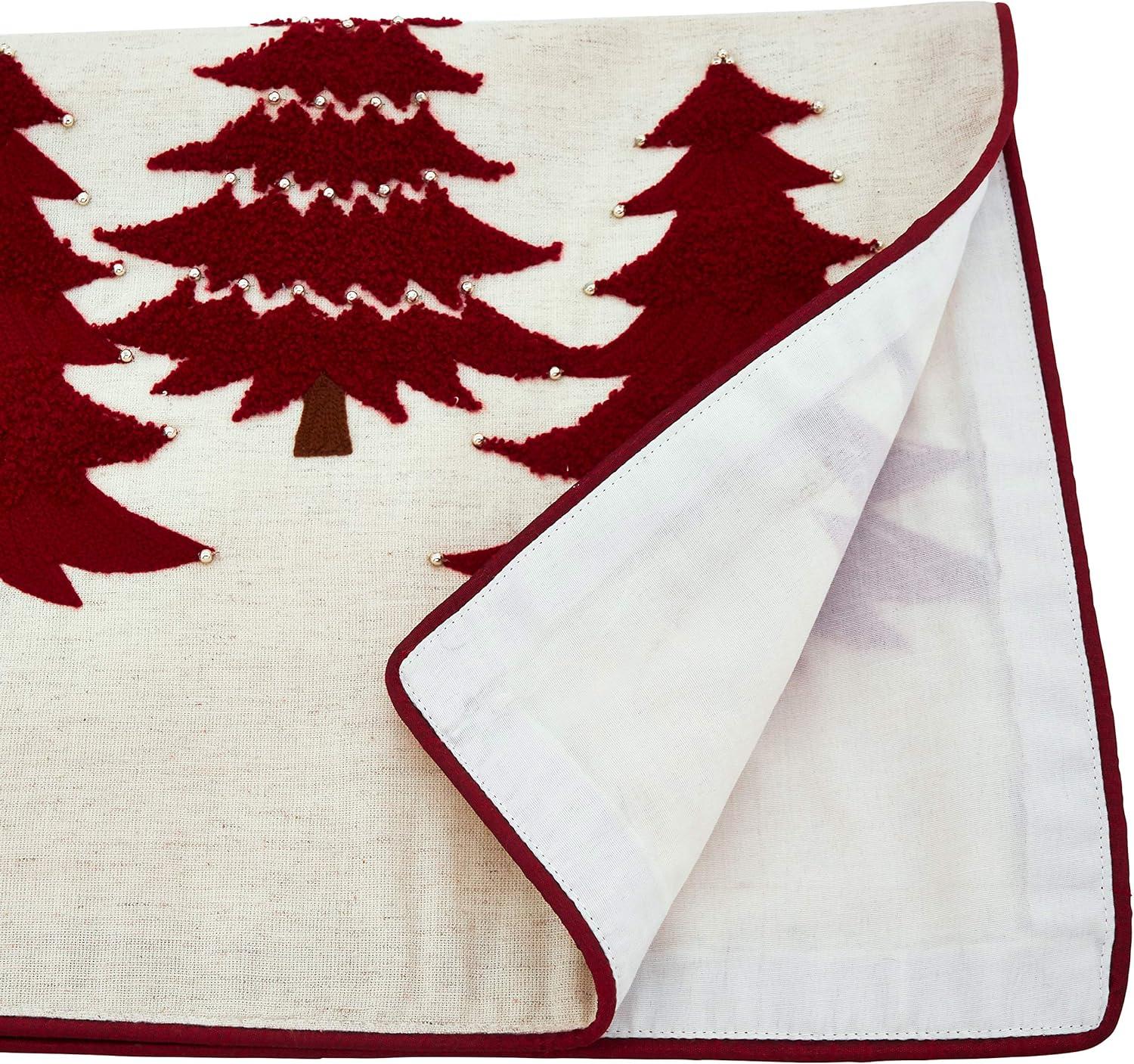 Saro Lifestyle Embroidered Christmas Tree Dining Table Runner, 16"x72", Red