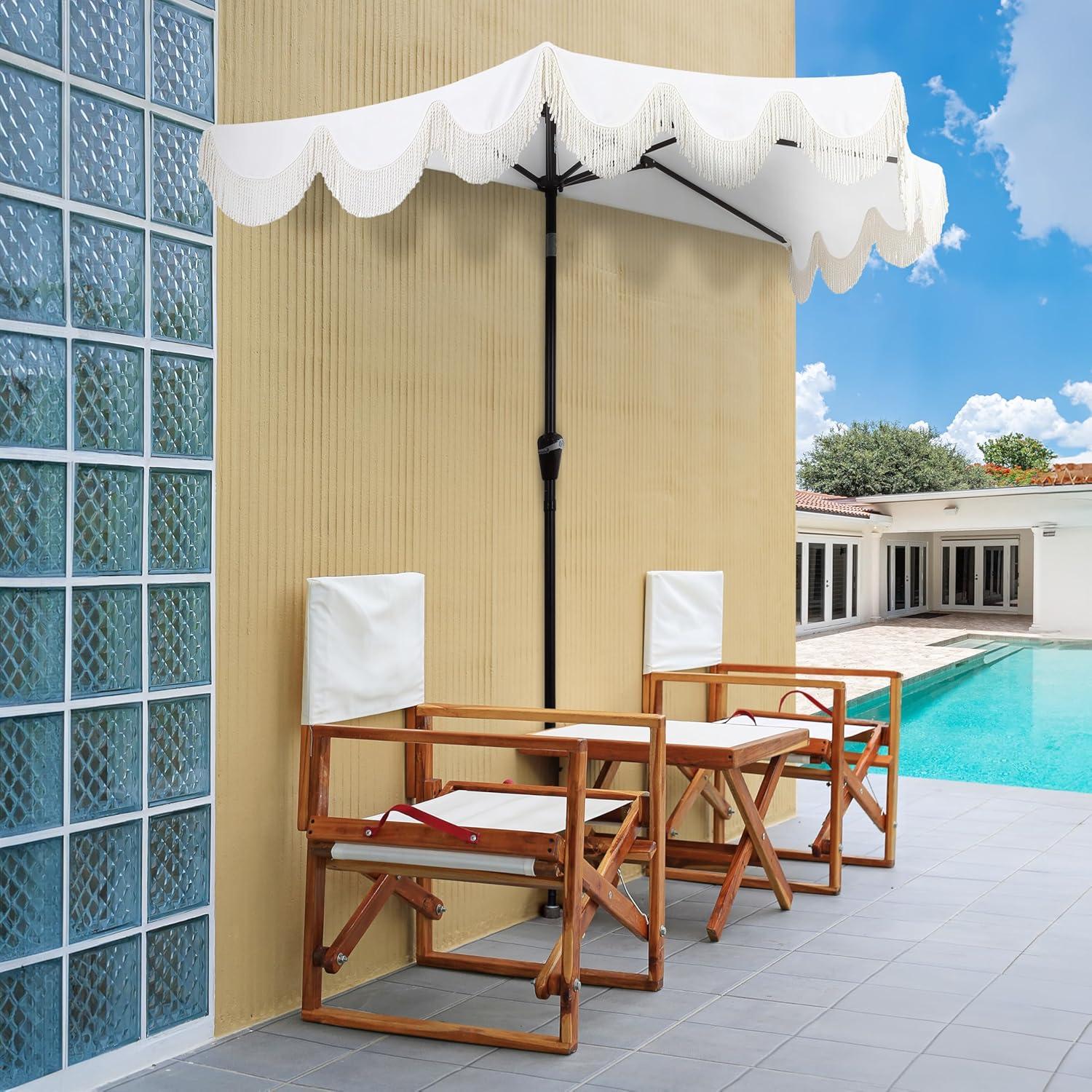 Arlmont & Co. Tasheba 9 ft. Classic Scalloped Fringe Half Market Patio Umbrella with Crank, and UV Protection