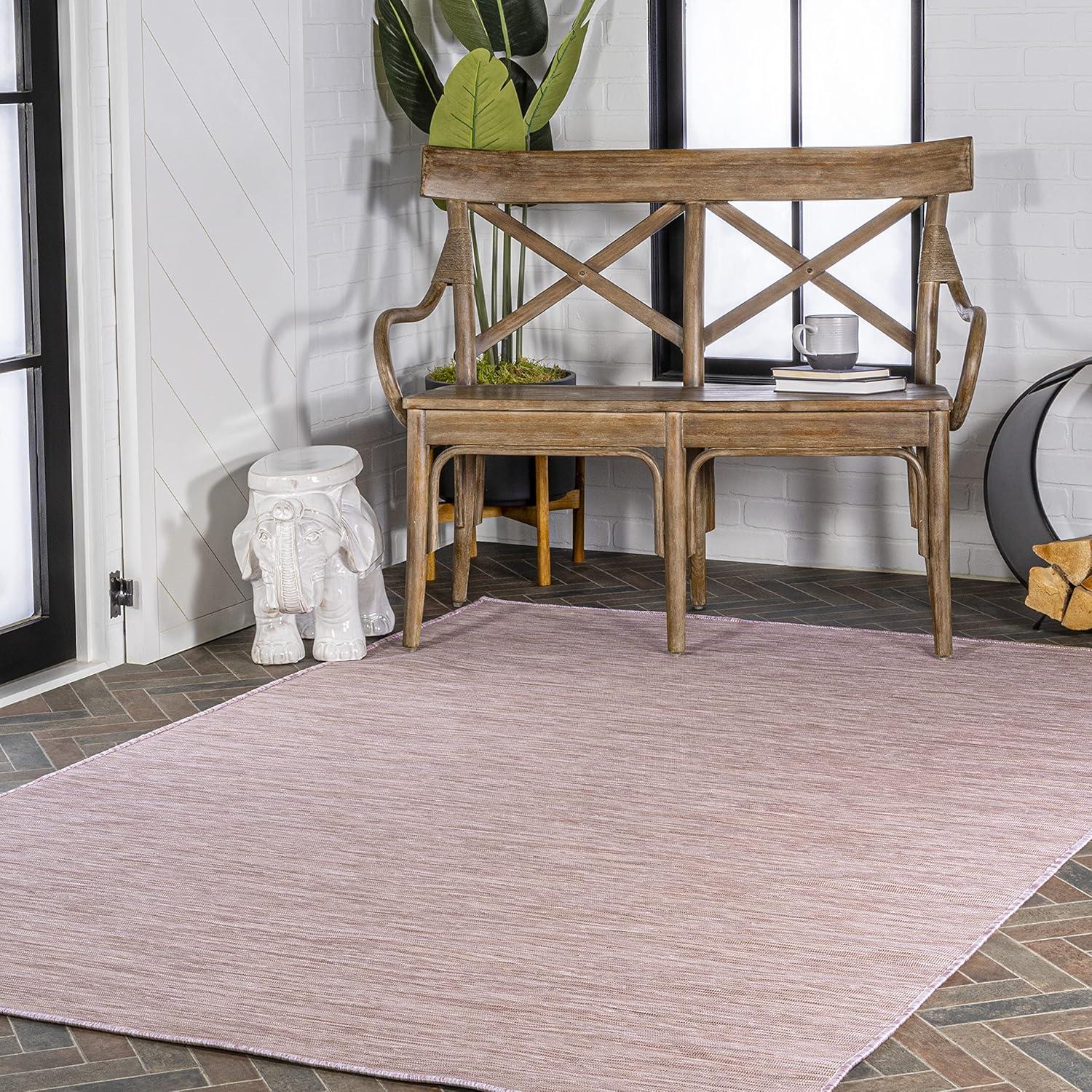 9'x12' Ethan Modern Flatweave Solid  Area Rug, Pink - JONATHAN Y