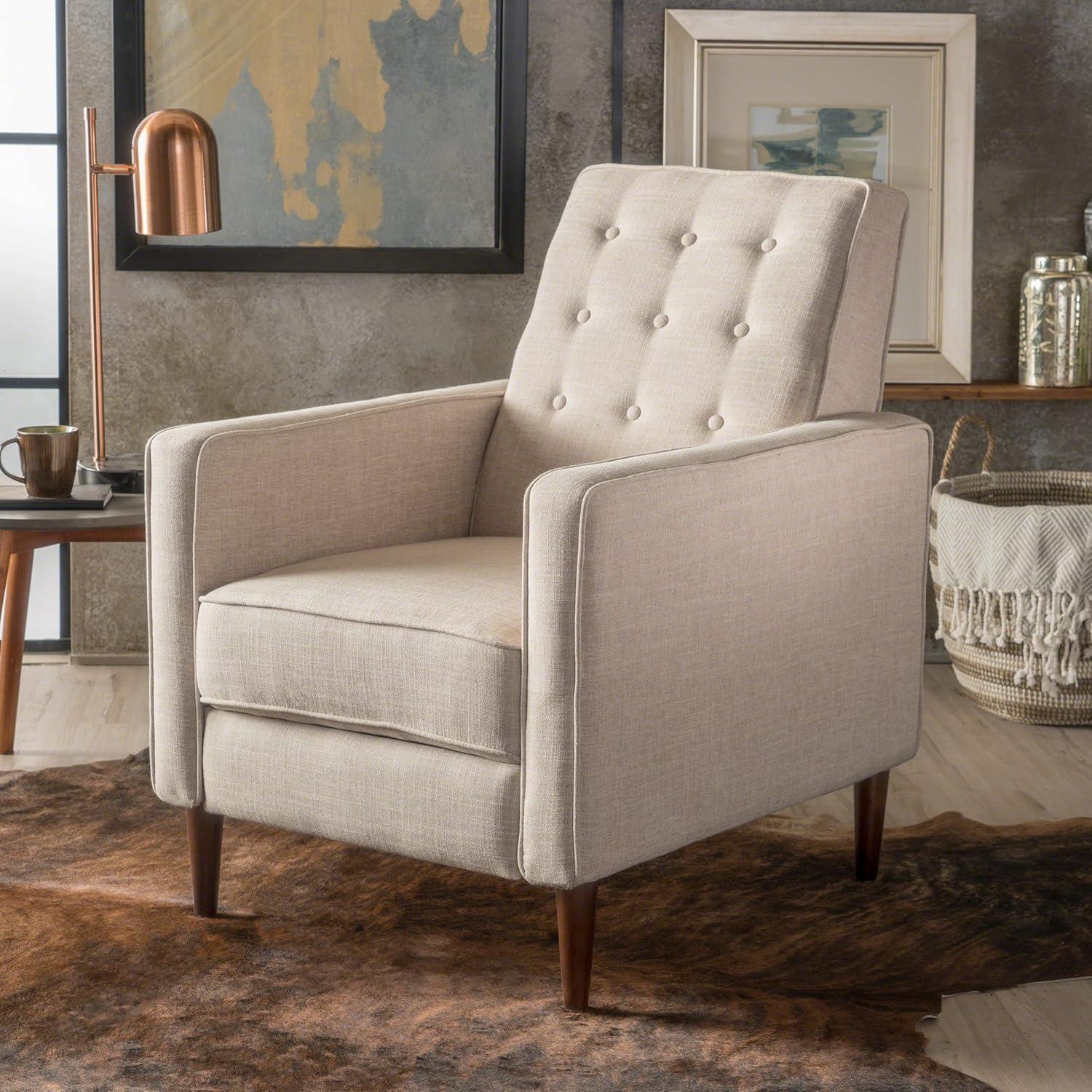 Cream Floral Mid-Century Modern Tufted Fabric Recliner