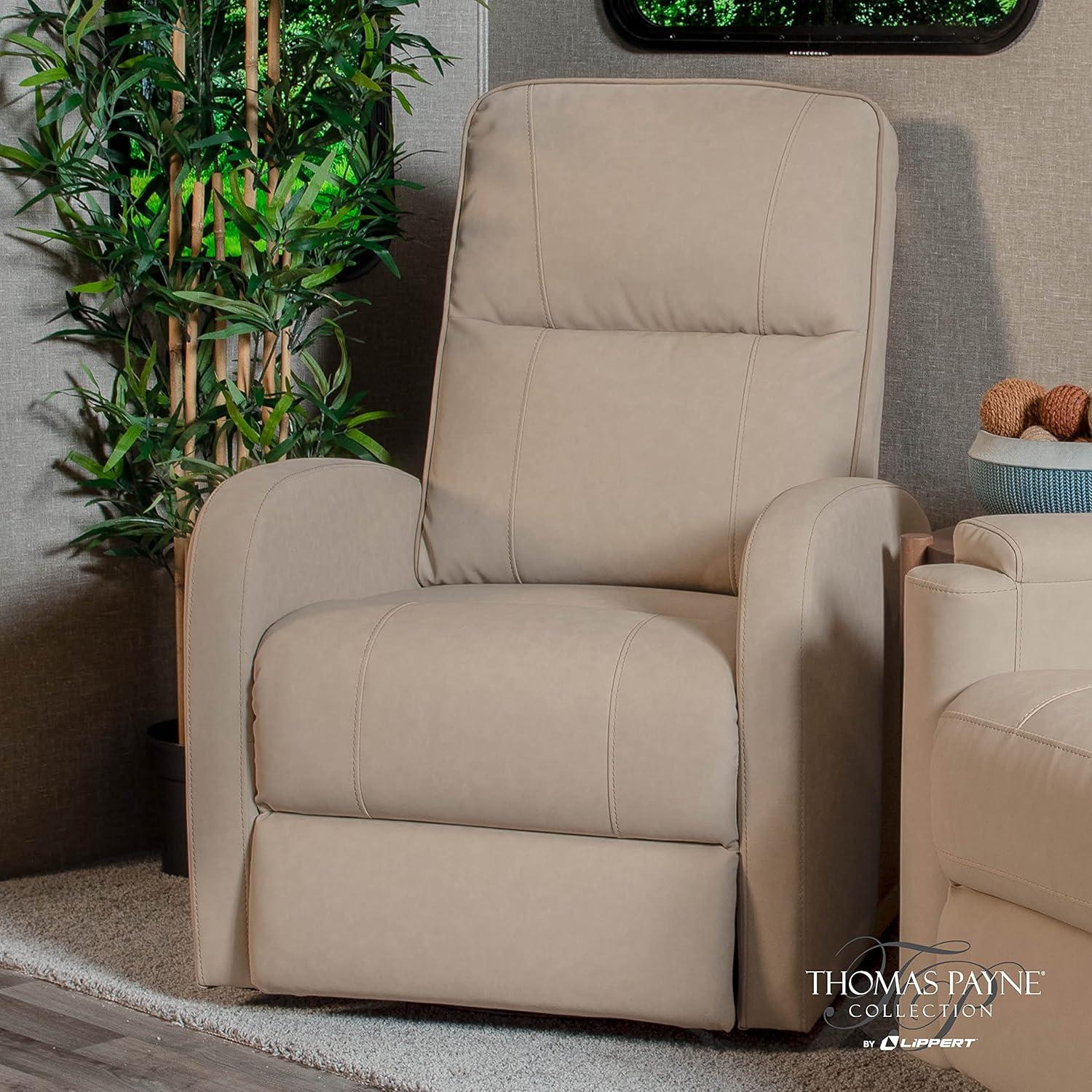 Beige Leather Swivel Pushback Recliner Armchair