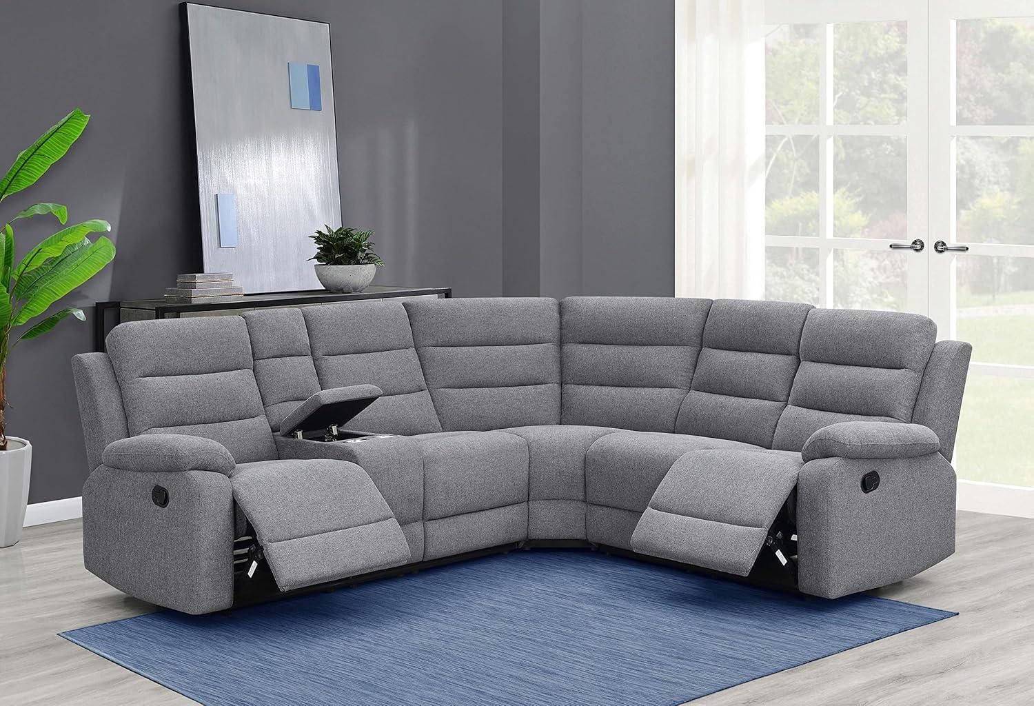 David 3-piece Upholstered Motion Sectional with Pillow Arms Smoke