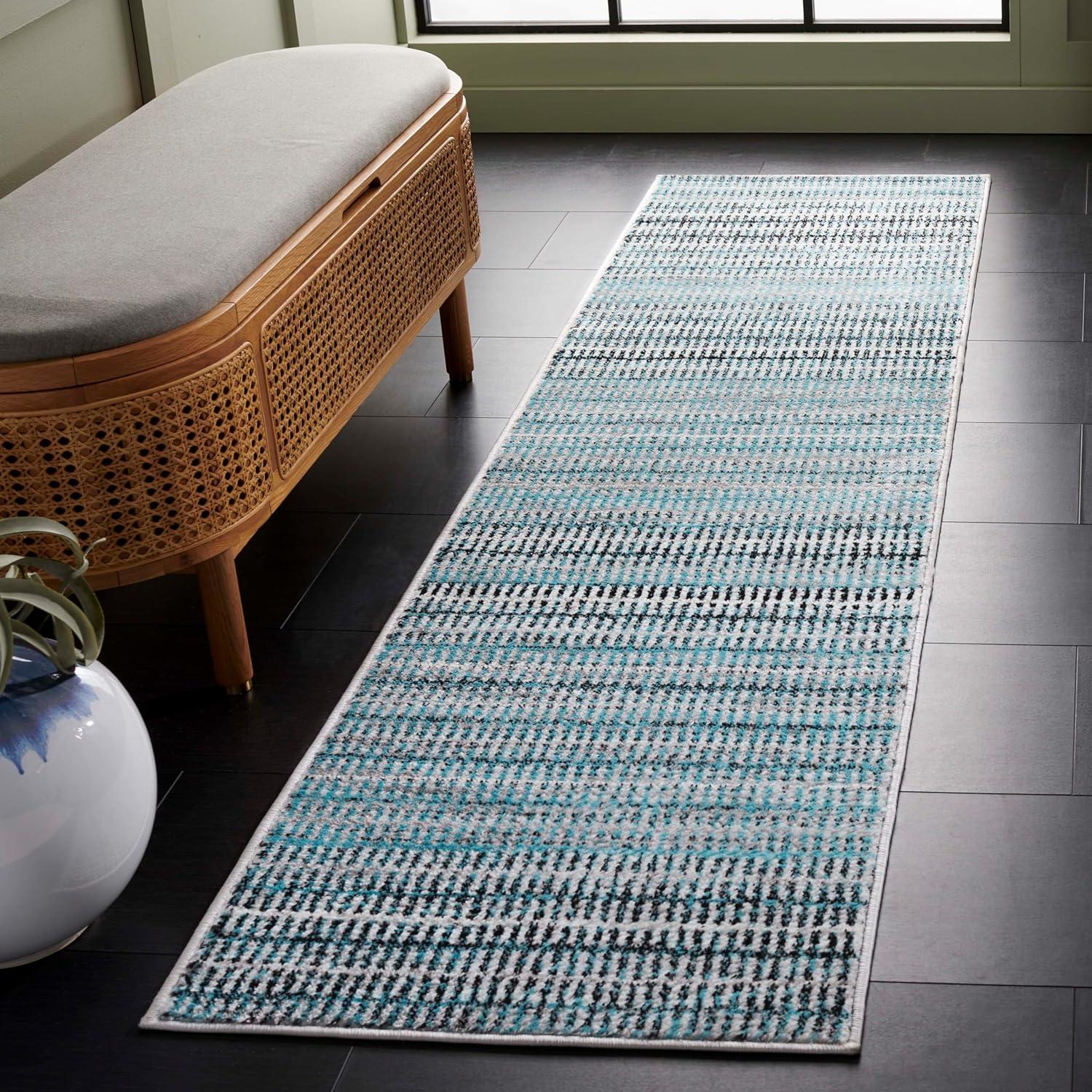 Reversible Medallion Blue Synthetic 24x12 Rectangular Rug