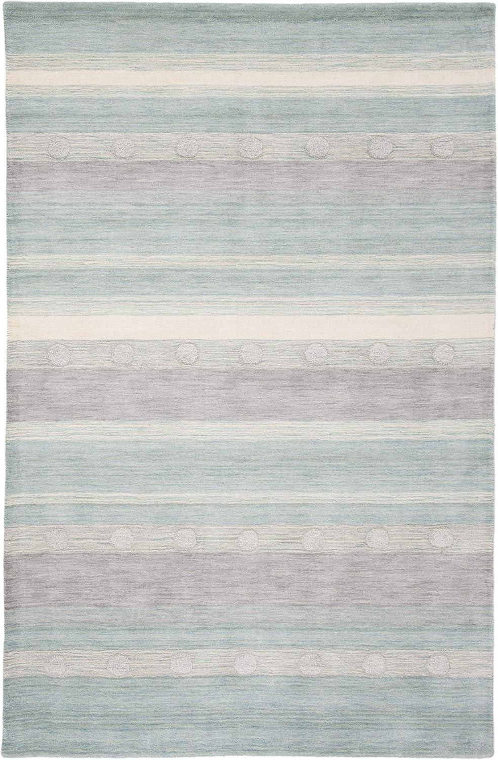 SAFAVIEH Kids Jayde Geometric Striped Wool Area Rug, Aqua/Ivory, 5' x 8'