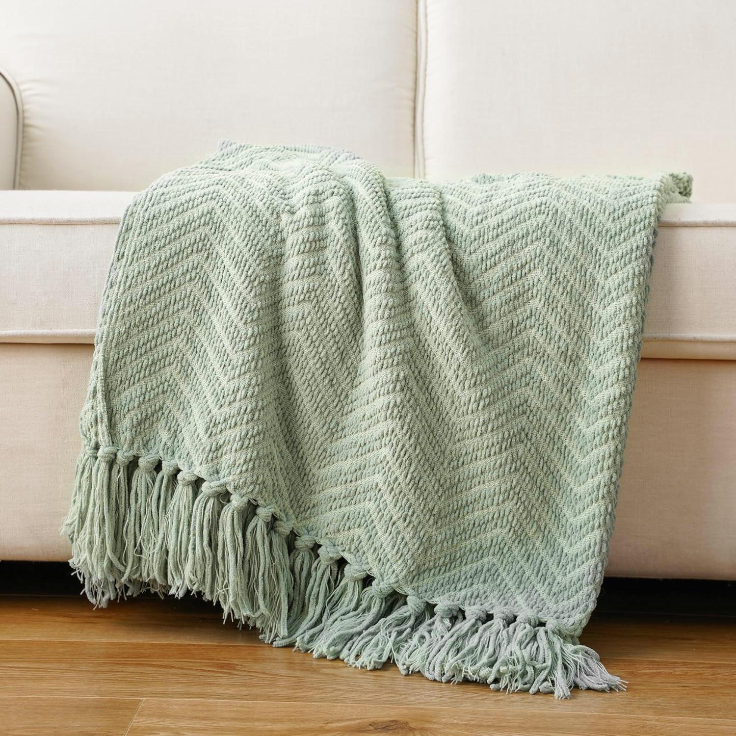 Sage Green 50"x60" Knitted Acrylic Polyester Throw Blanket