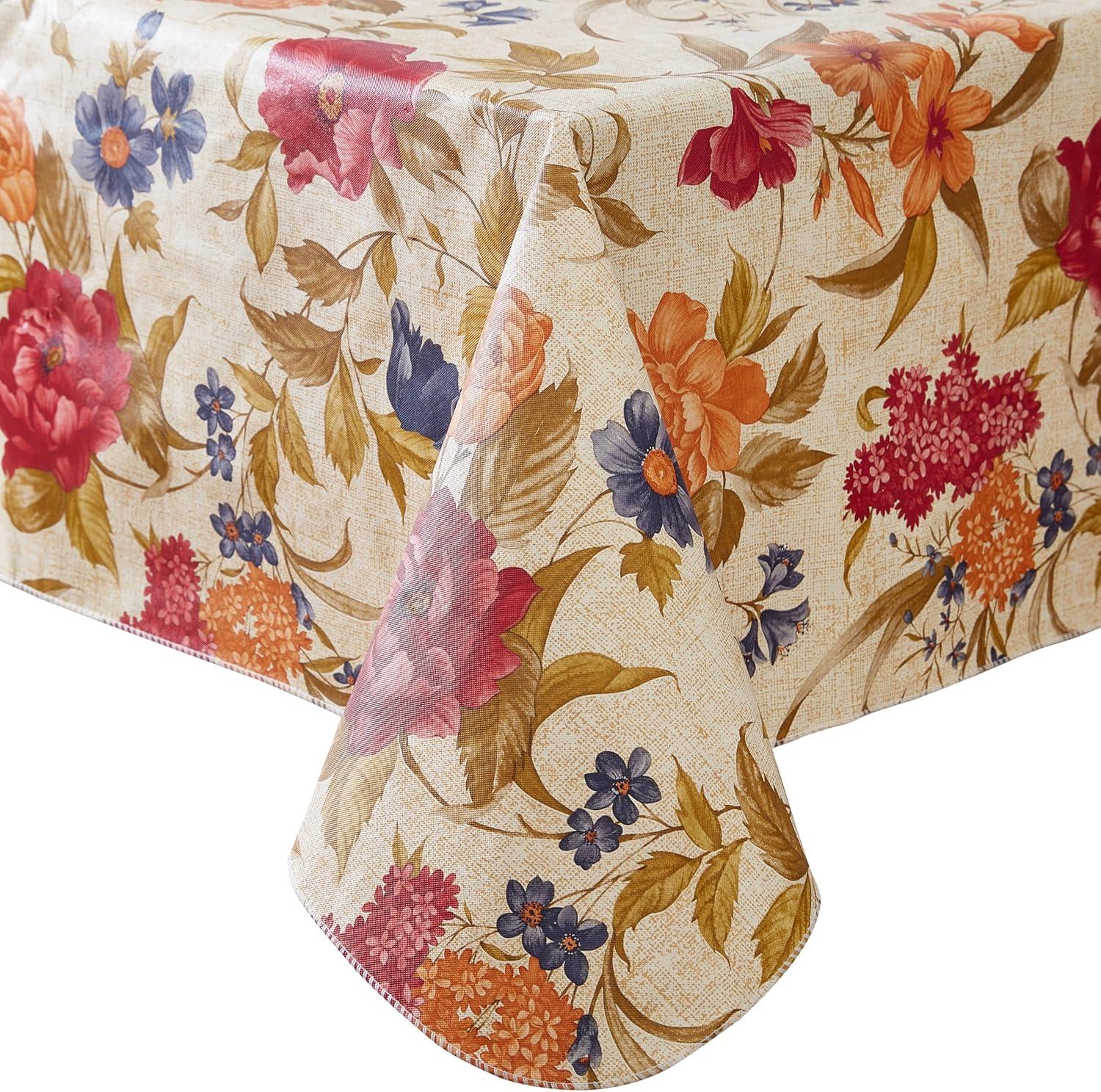 Newbridge Nicolette French Floral Garden 52 x 52 inch Square Flannel Backed Vinyl Tablecloth