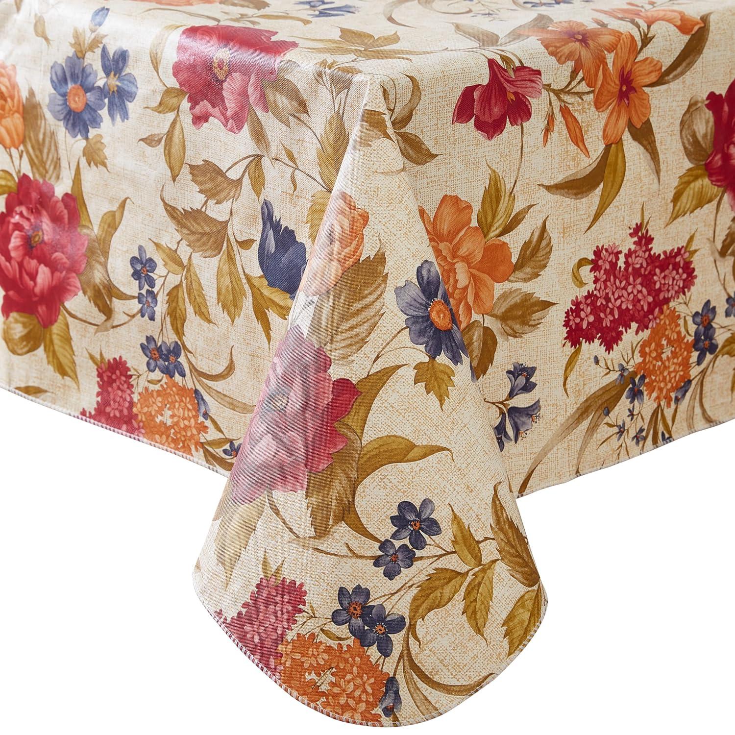 Newbridge Nicolette French Floral Garden 52 x 52 inch Square Flannel Backed Vinyl Tablecloth
