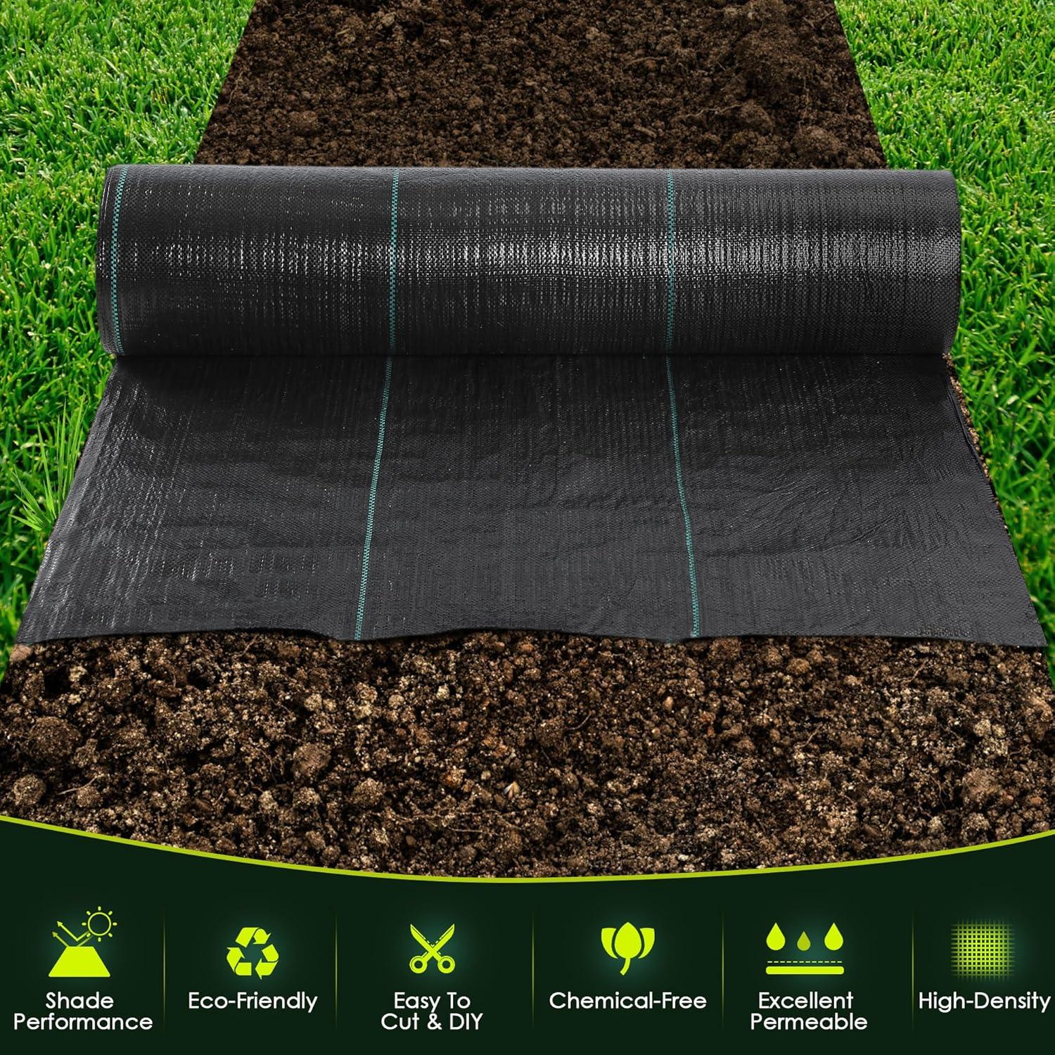 LUVCMFT Garden Weed Barrier Landscape Fabric, 4ft*300ft Ground Cover Weed Block Gardening Mat, Heavy Duty Woven Mulch, Garden Bed Liner, Durable UV Resistant, Black