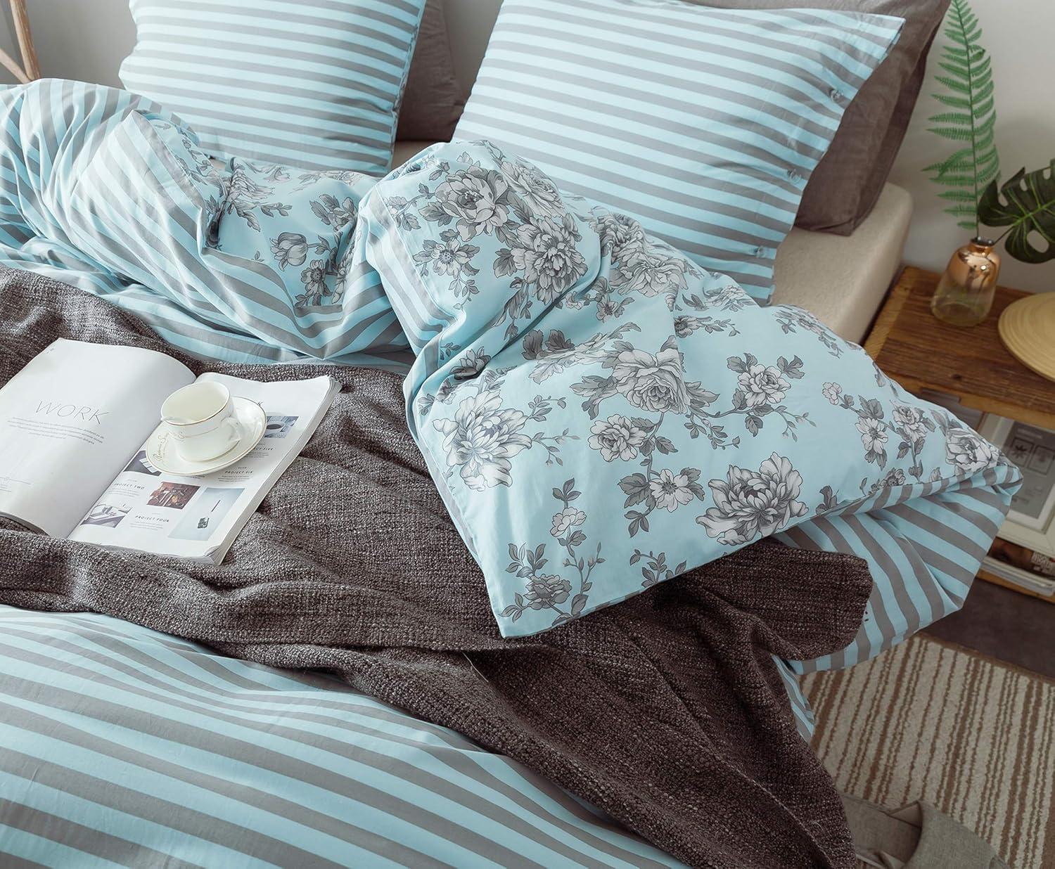 ANNA.Z HOME & DESIGN 3Pc Reversible Cotton Duvet Cover Set. 100% Cotton Percale Fabric. Pre-Washed Soft. Machine Washable.