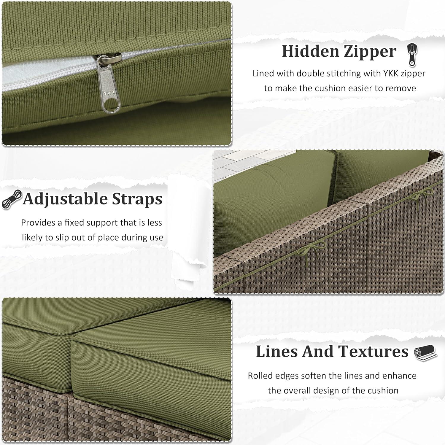 Kimunuk 14 Piece Outdoor Furniture Replacement Cushions, 5" Foam Foam High-Density, Fits 6-Seat Sectional Rattan Conversation Set, Patio Water-Resistant Sofa Cushions, Light Grey