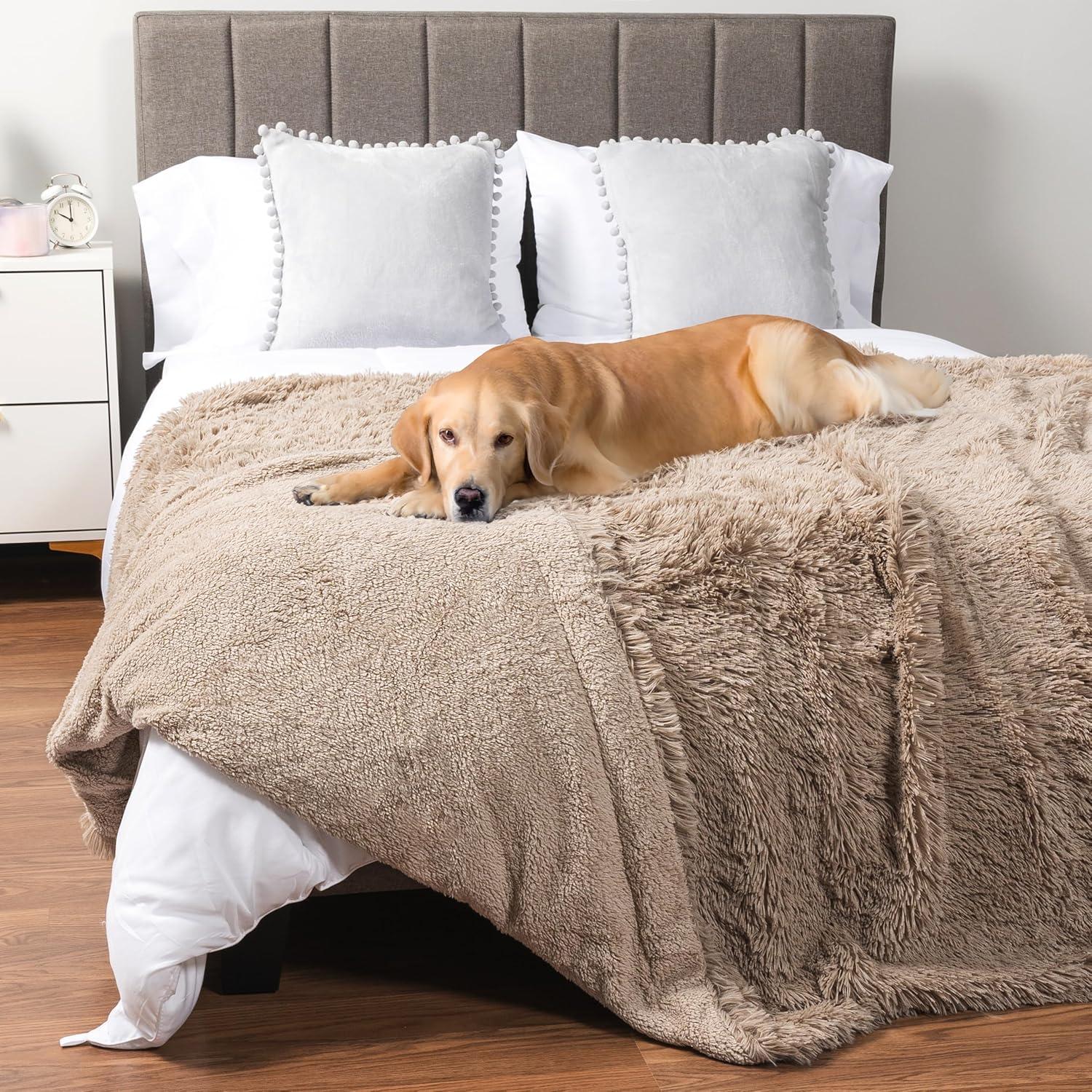 Taupe XL Waterproof Sherpa Fleece Dog Blanket