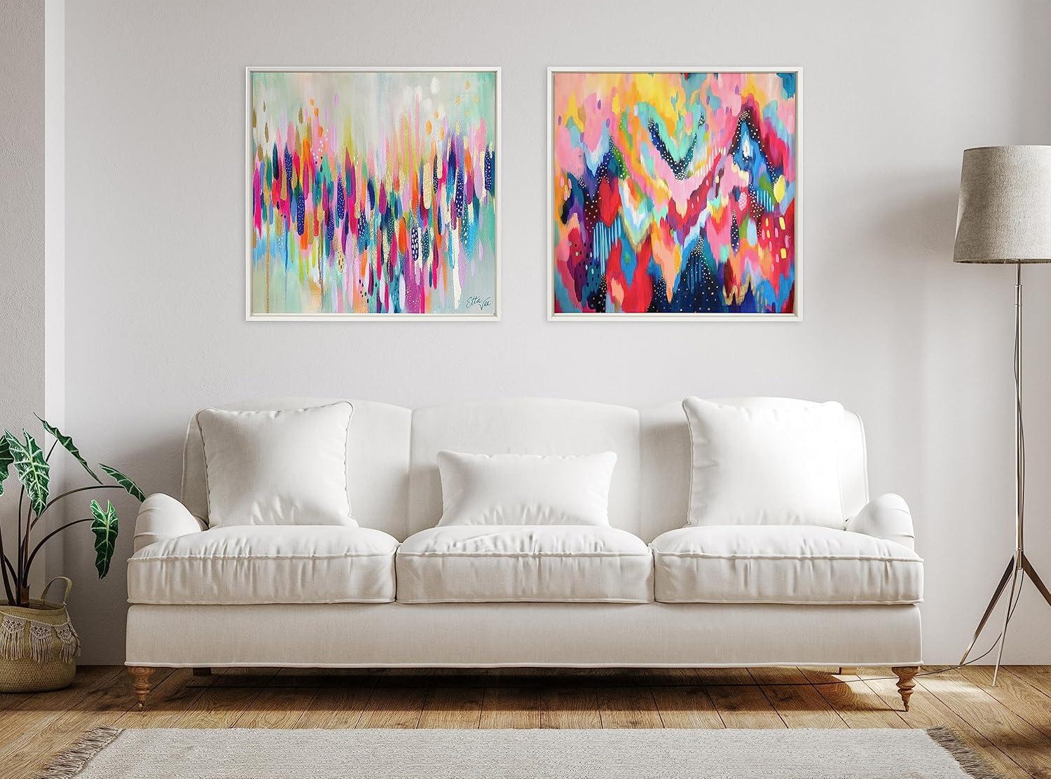 Kate and Laurel Sylvie Brushstroke 154 Framed Canvas Wall Art by Jessi Raulet of Ettavee, 30x30 White, Modern Abstract Colorful Fun Art for Wall