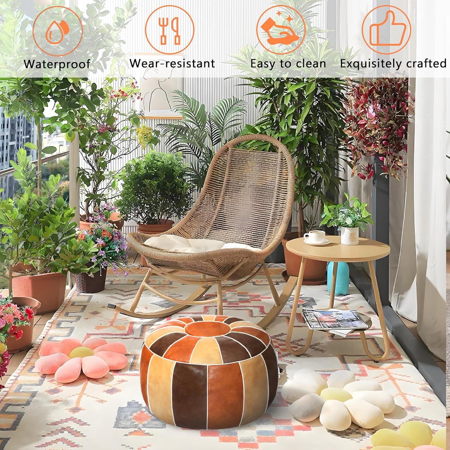 Unstuffed Handmade Moroccan Round Pouf Foot Stool Ottoman Seat Faux Leather Large Storage Bean Bag Floor Chair Foot Rest For Living Room, Bedroom Or Wedding Gifts