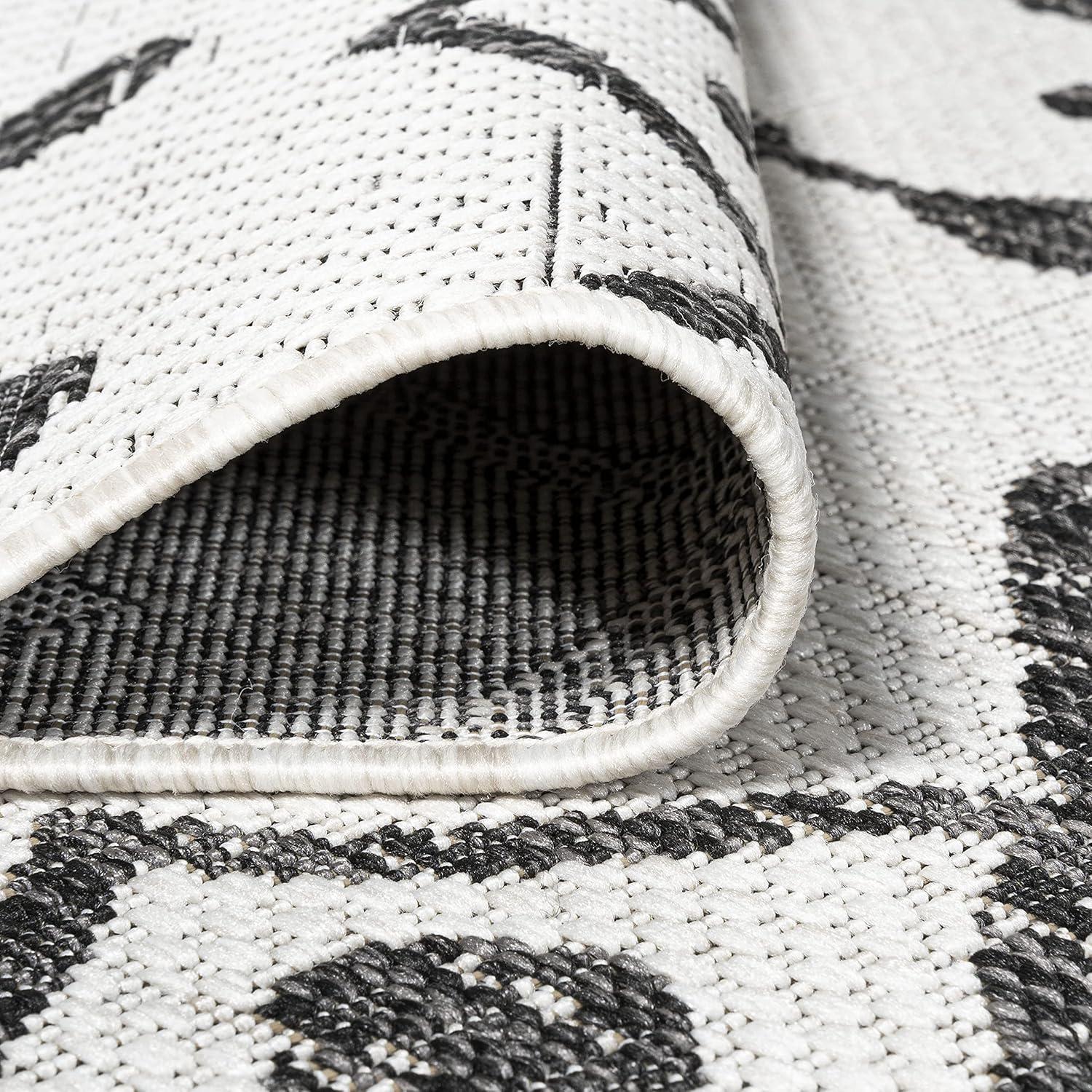 2'x10' Nokat Modern Bohemian Styled Indoor/Outdoor Runner Rug, Ivory/Black - JONATHAN Y