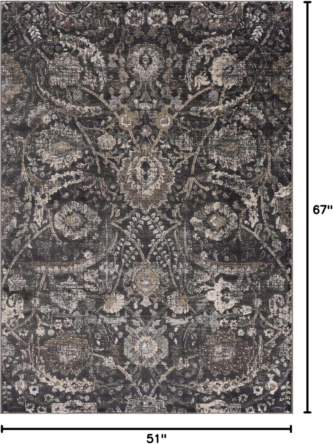 BoutiqueRugs Owatonna Traditional Floral Area Rug - Oriental Damask Patterned Rug for Living Room, Bedroom, Dining Room - Black, Charcoal, Sage - 4'3" x 5'7"