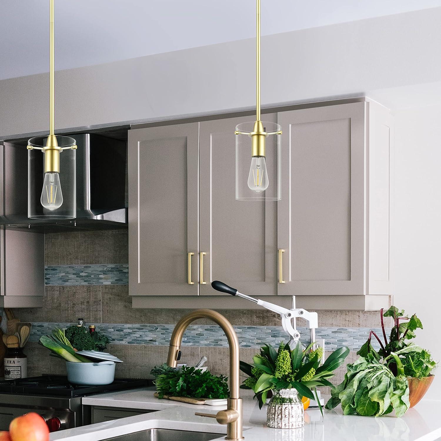 Satin Brass and Clear Glass Mini Pendant Light