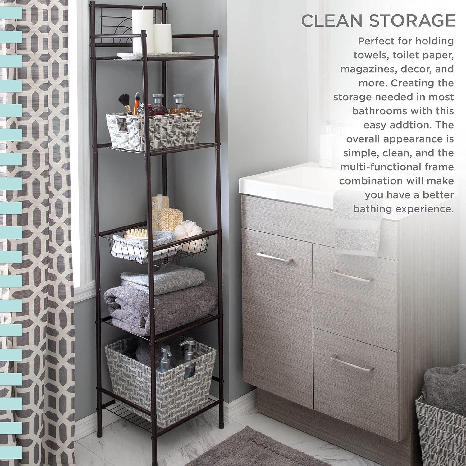 5 Tier Freestanding Bathroom Storage Shelves Brown - Bath Bliss: Iron Frame, Universal Organizer, 54.5" Height