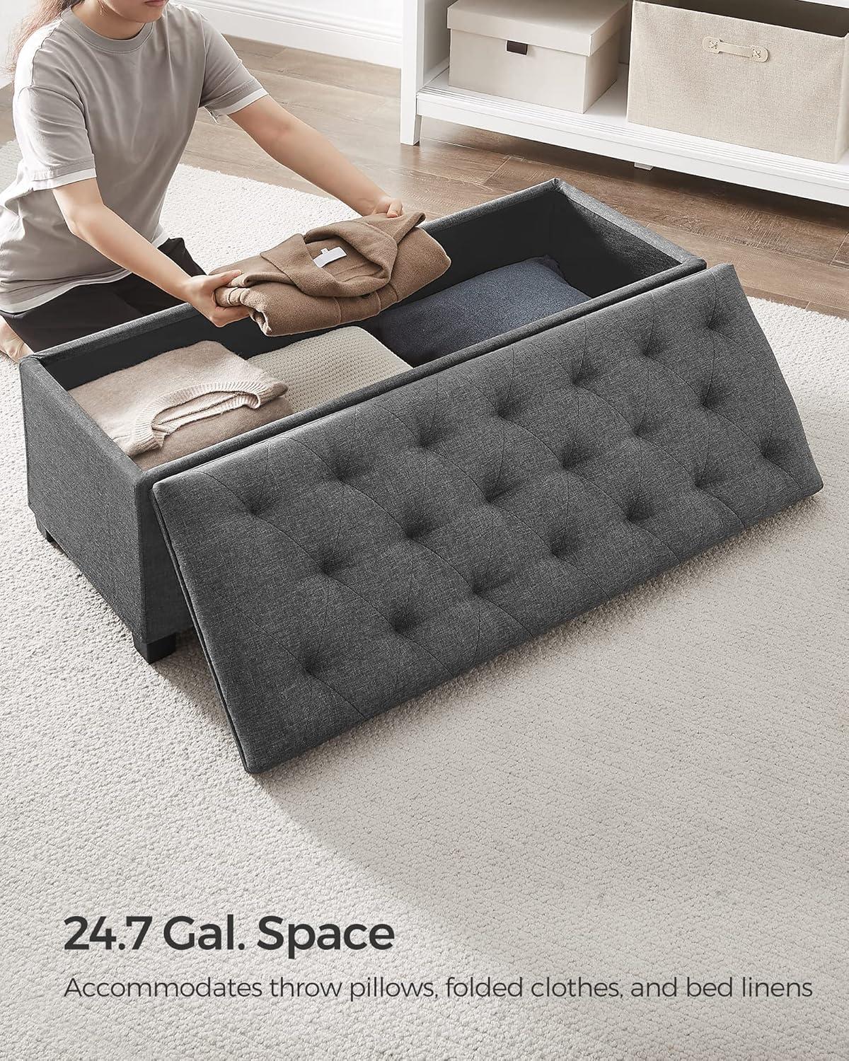 Dark Grey Fabric Upholstered Rectangular Tufted Storage Ottoman Bench