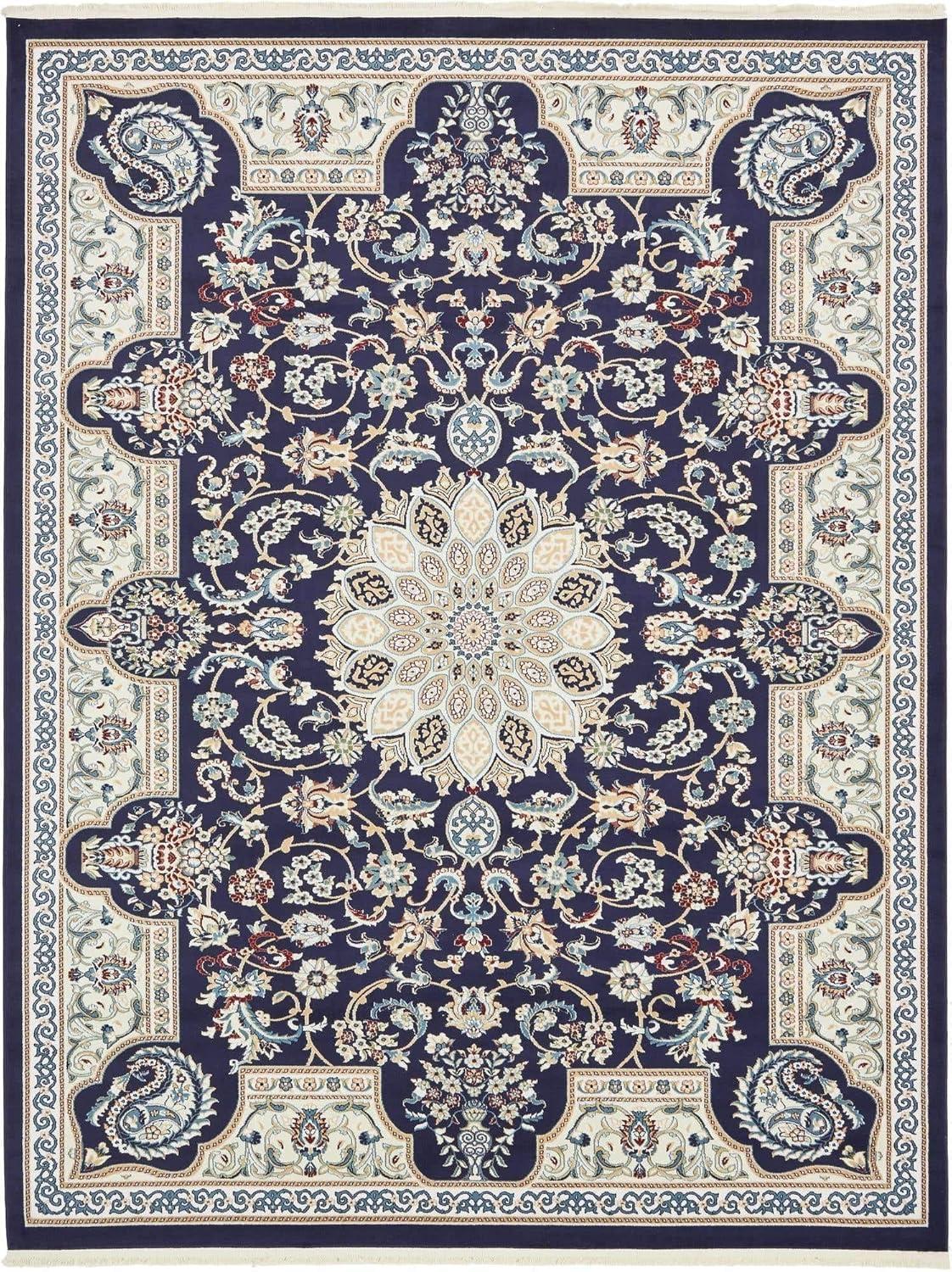 Navy Blue Floral Harmony 8' x 10' Synthetic Area Rug