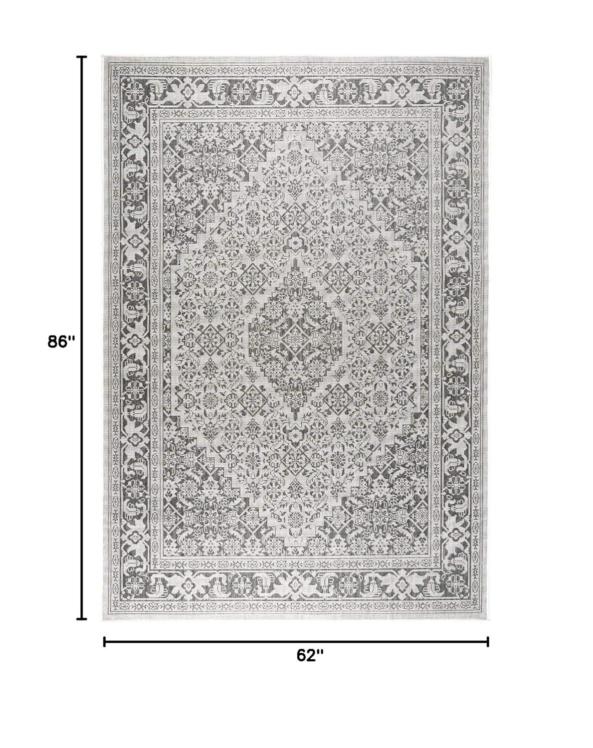 Nicole Miller New York Patio Country Dahlia Medallion Indoor/Outdoor Area Rug Grey/Black