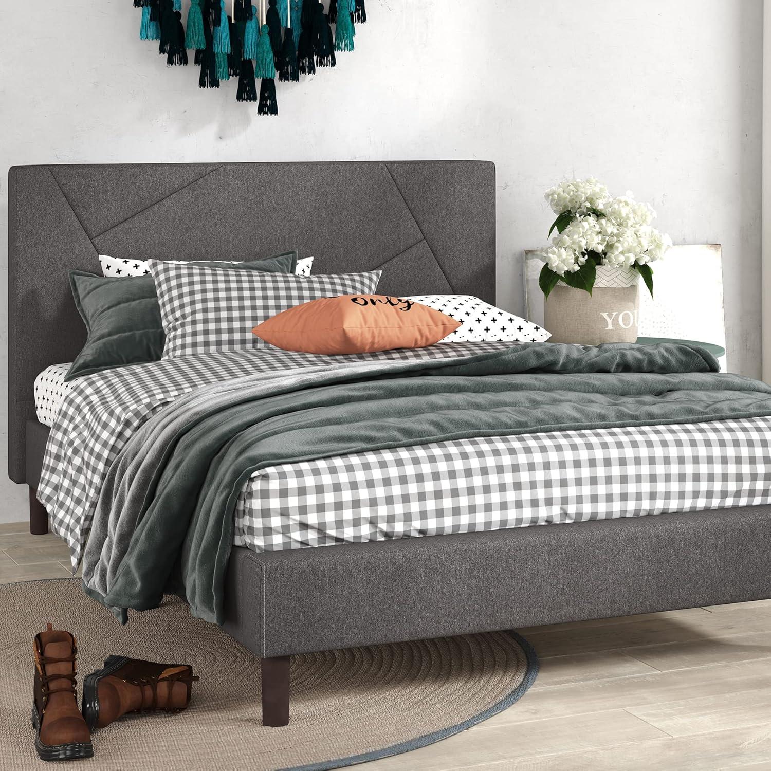 King Judy Upholstered Platform Bed Frame Gray - Zinus: Modern Style, No Box Spring Needed, 5-Year Warranty