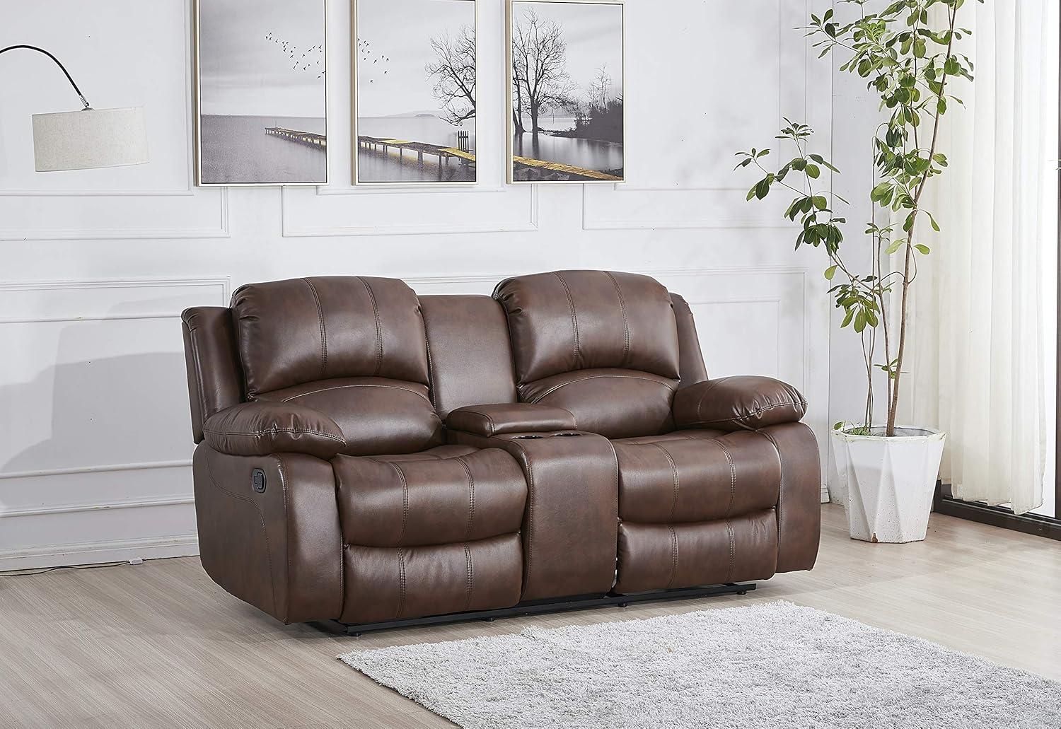 Betsy Furniture Loveseat Brown Faux Leather Sofa Set
