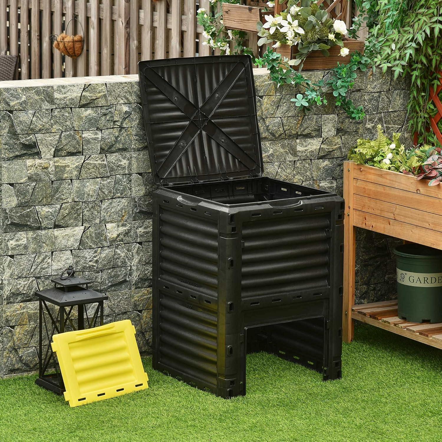 Outsunny Garden Compost Bin 80 Gallon Outdoor Large Capacity Composter Fast Create Fertile Soil Aerating Box, Easy Assembly