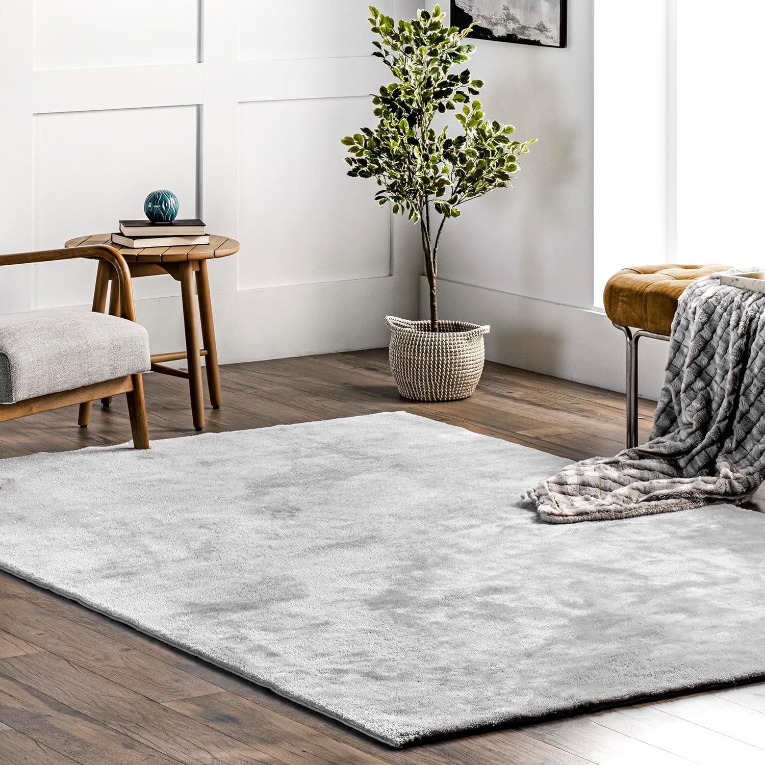 Nuloom Loni Cozy Plush Solid Pet Friendly Premium Machine Washable Shag Area Rug, 3' x 5', Light Grey