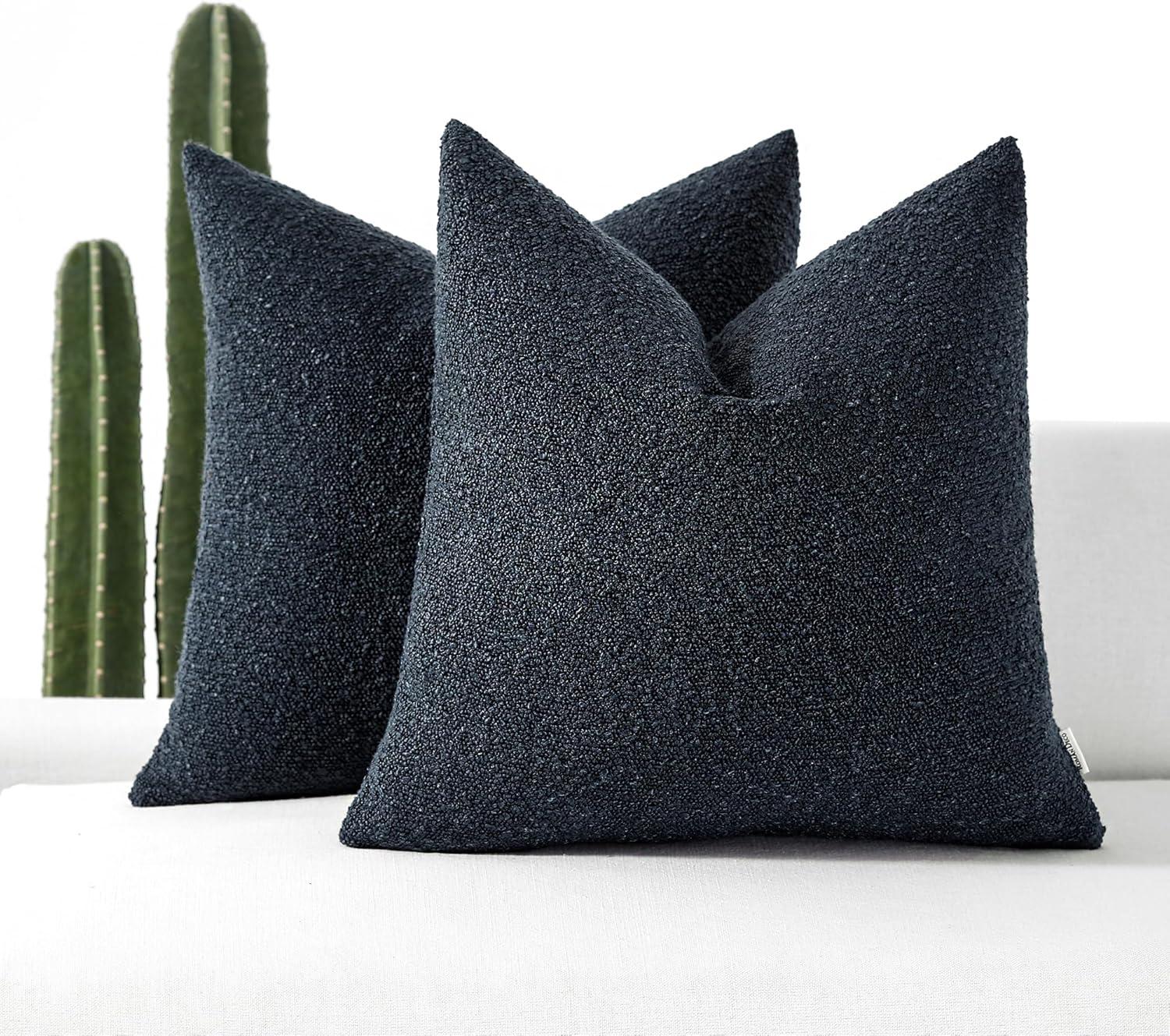 Navy Blue Chenille 18x18 Inch Decorative Pillow Covers, Pack of 2