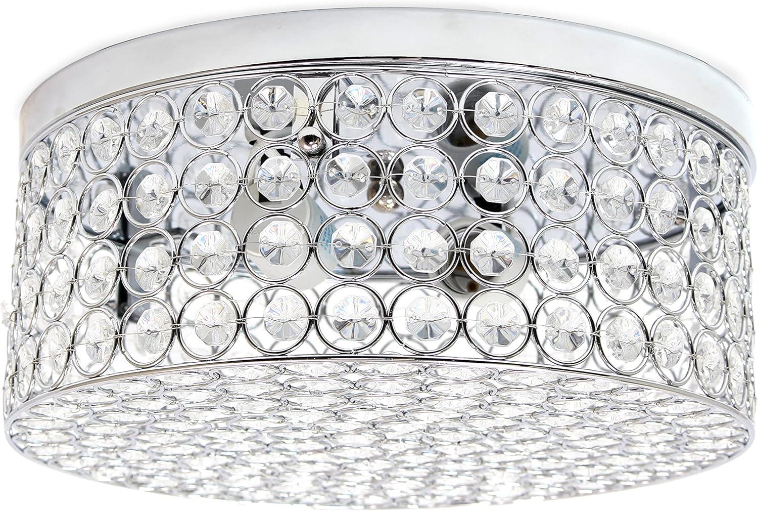 Elegant Designs Elipse Crystal 12" Modern Metal 2 Light Round Ceiling Flush Mount Fixture, Chrome