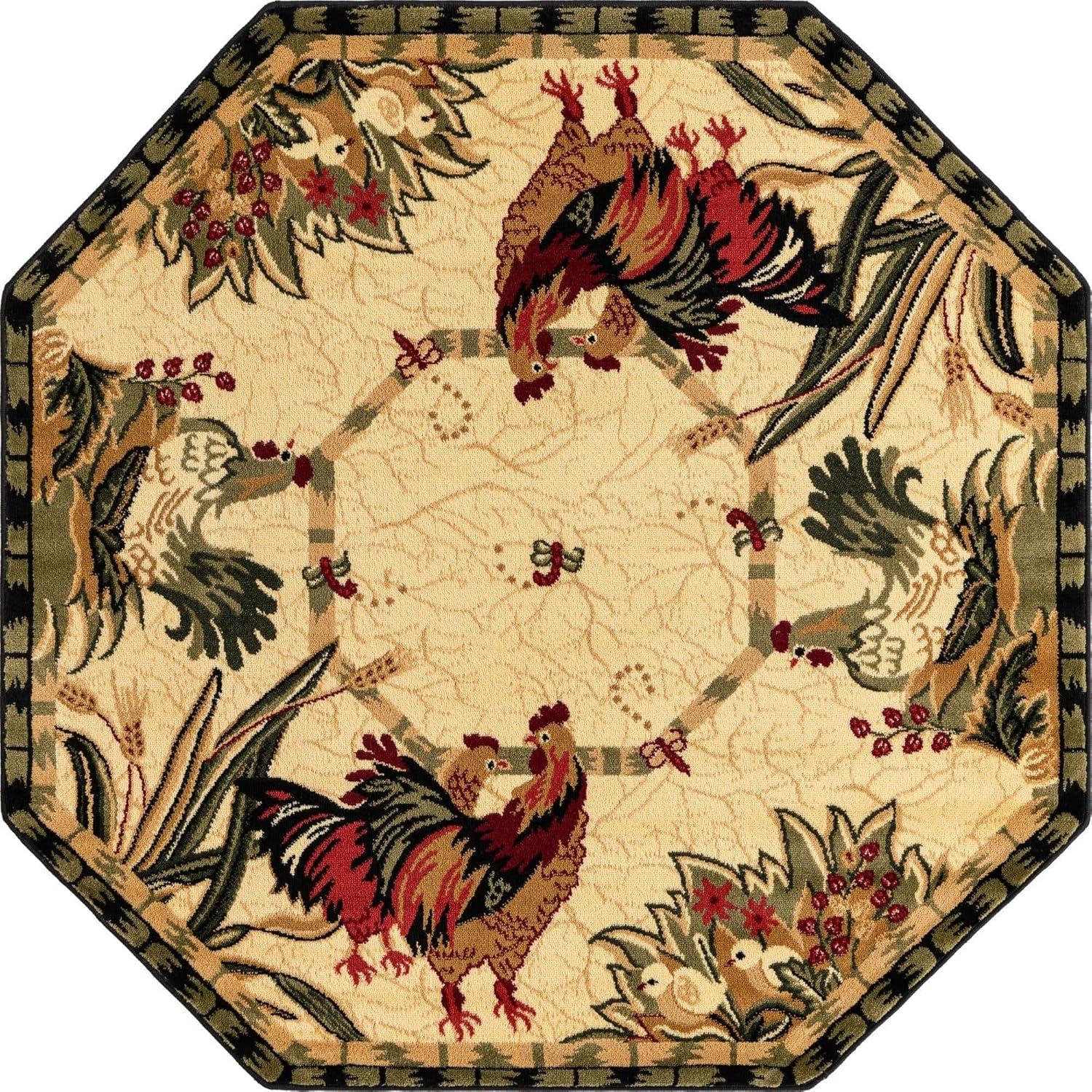 Unique Loom Barnyard Collection Area Rug - Farm (5' 3" Octagon Cream/Black)