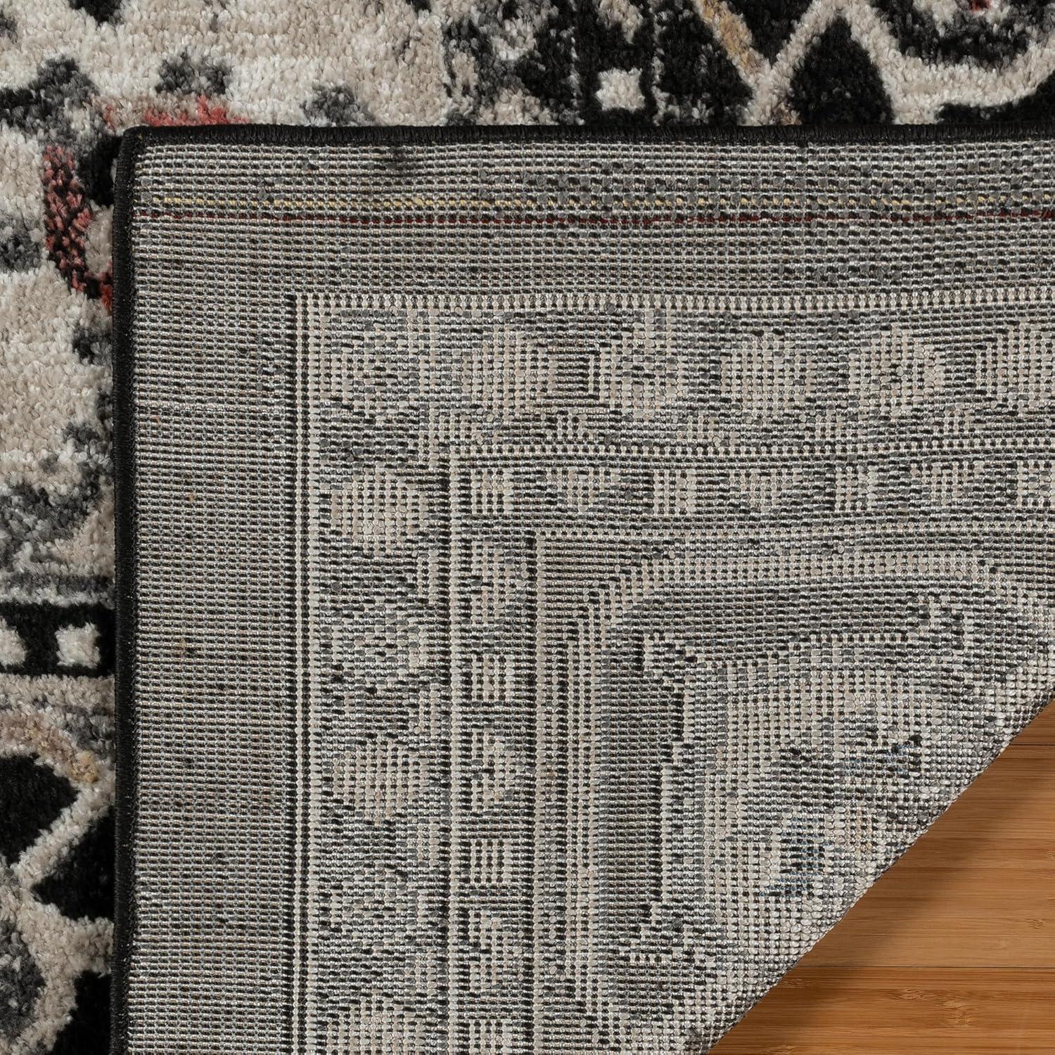 Heirloom Fluer Traditional Oriental Medallion Black Beige Polypropylene Area Rug