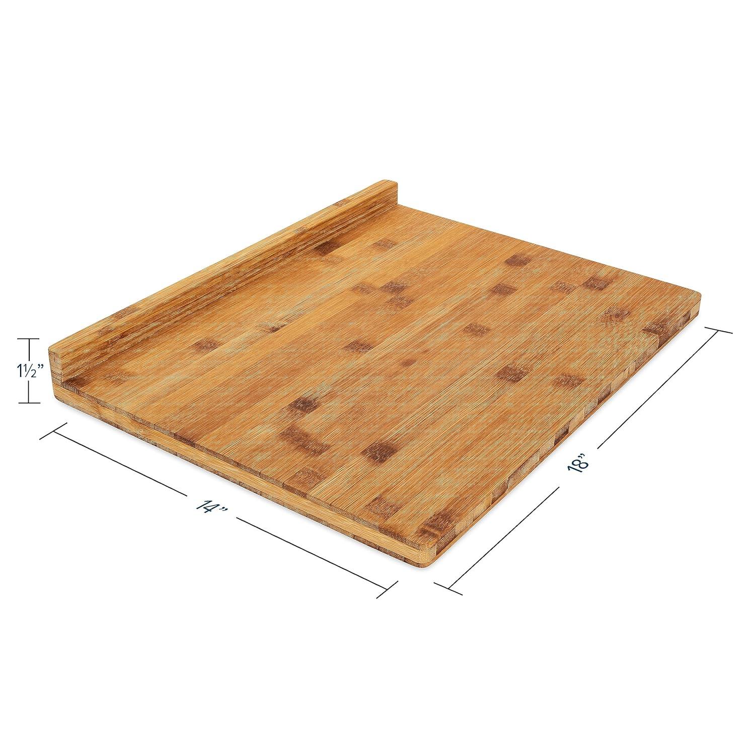 Camco Camper/RV Bamboo Cutting Board | Features Built-In Counter Edge & Juice Groove | Measures 18-inches x 14-inches x 1-3/4-inches (43545)