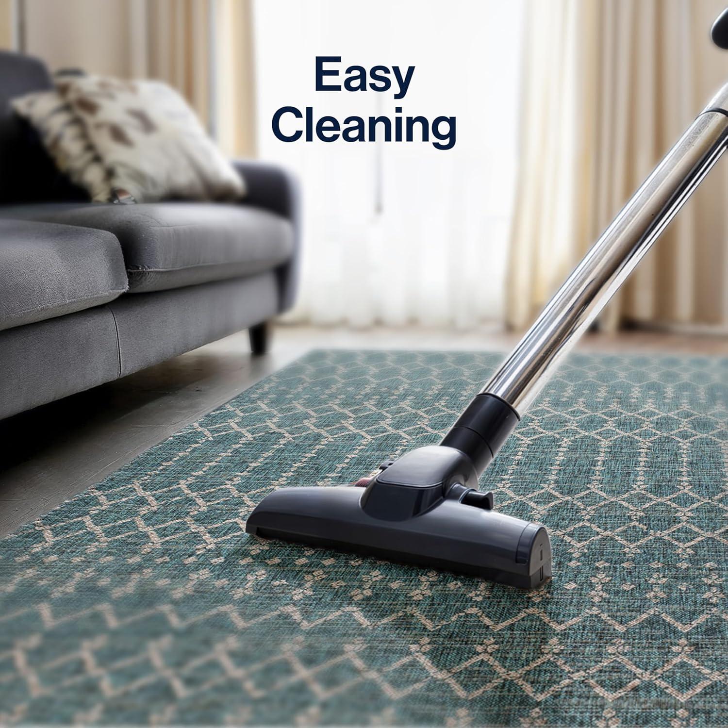 5'x8' Ourika Moroccan Geometric Textured Weave Indoor/Outdoor Area Rug, Teal/Gray - JONATHAN Y