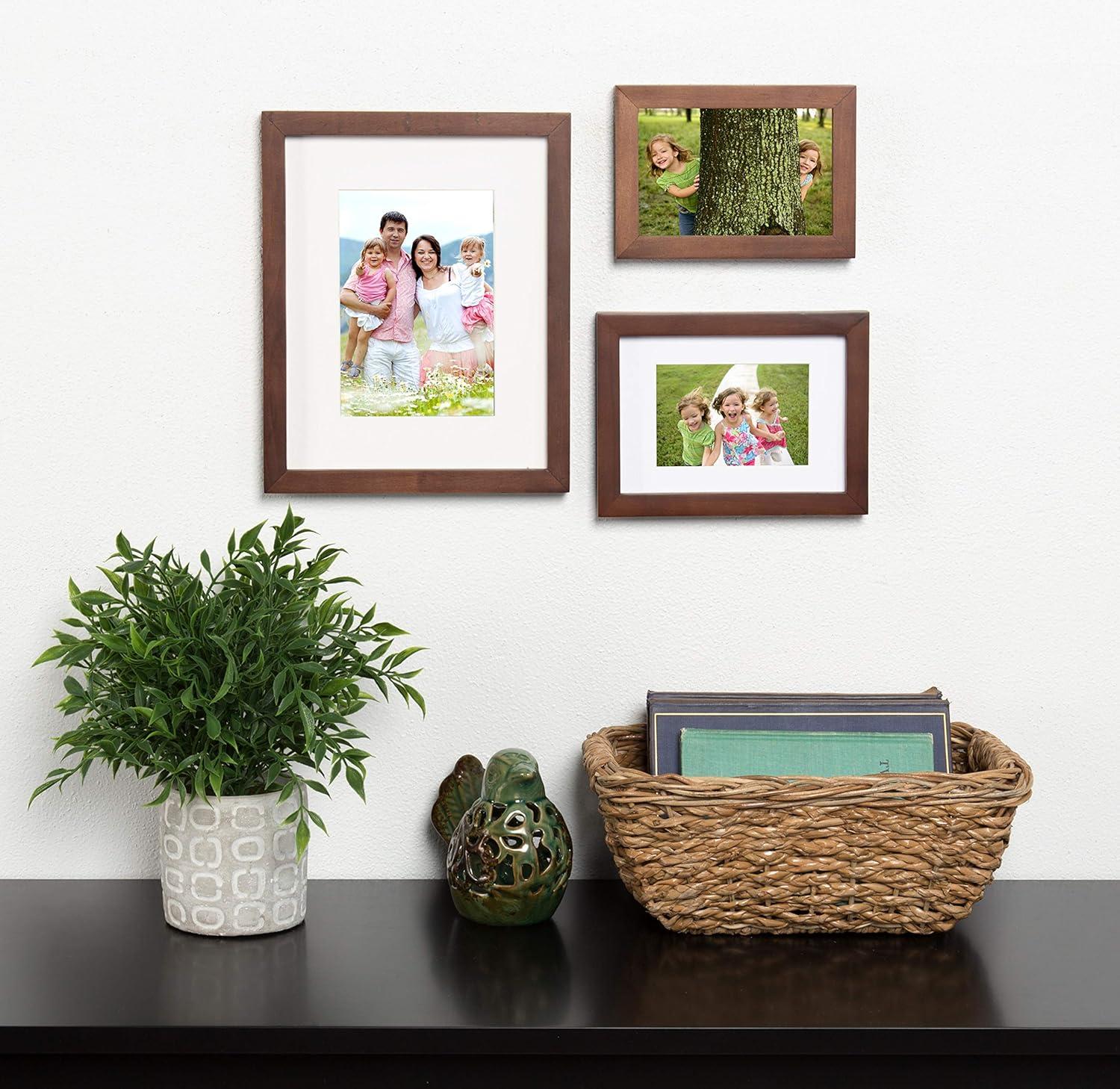 Walnut Brown Wood Photo Frame Set with White Mat, 8x10, Pack of 4