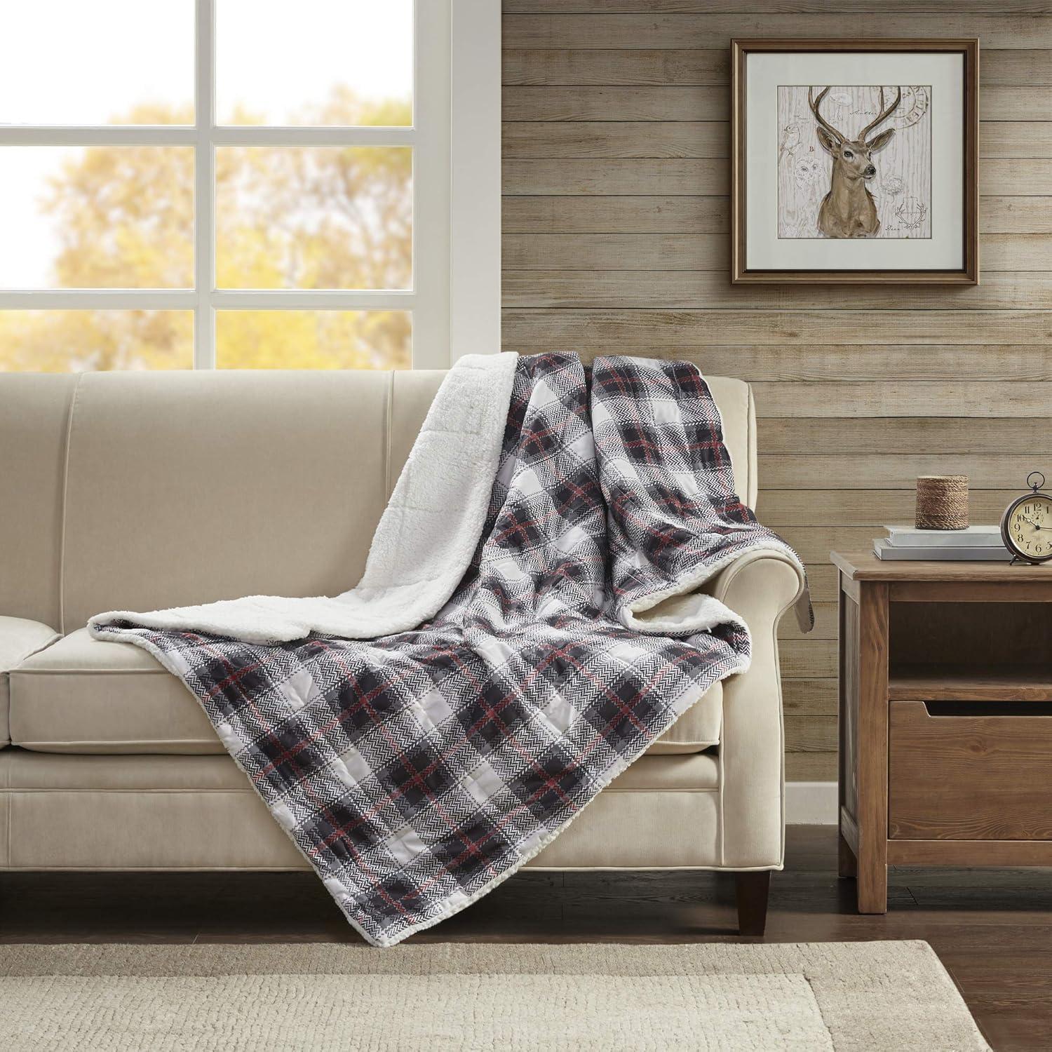 Ridley Black, Grey & Red Plaid Sherpa Reversible Oversized Throw