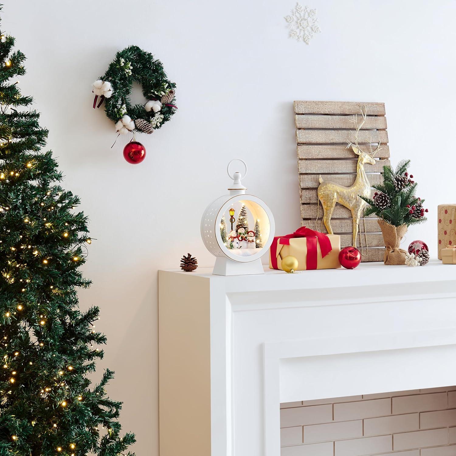 Danya B. Tabletop White Christmas Holiday Winter Snowman Scene Diorama Lighted Lantern Decoration - Oval