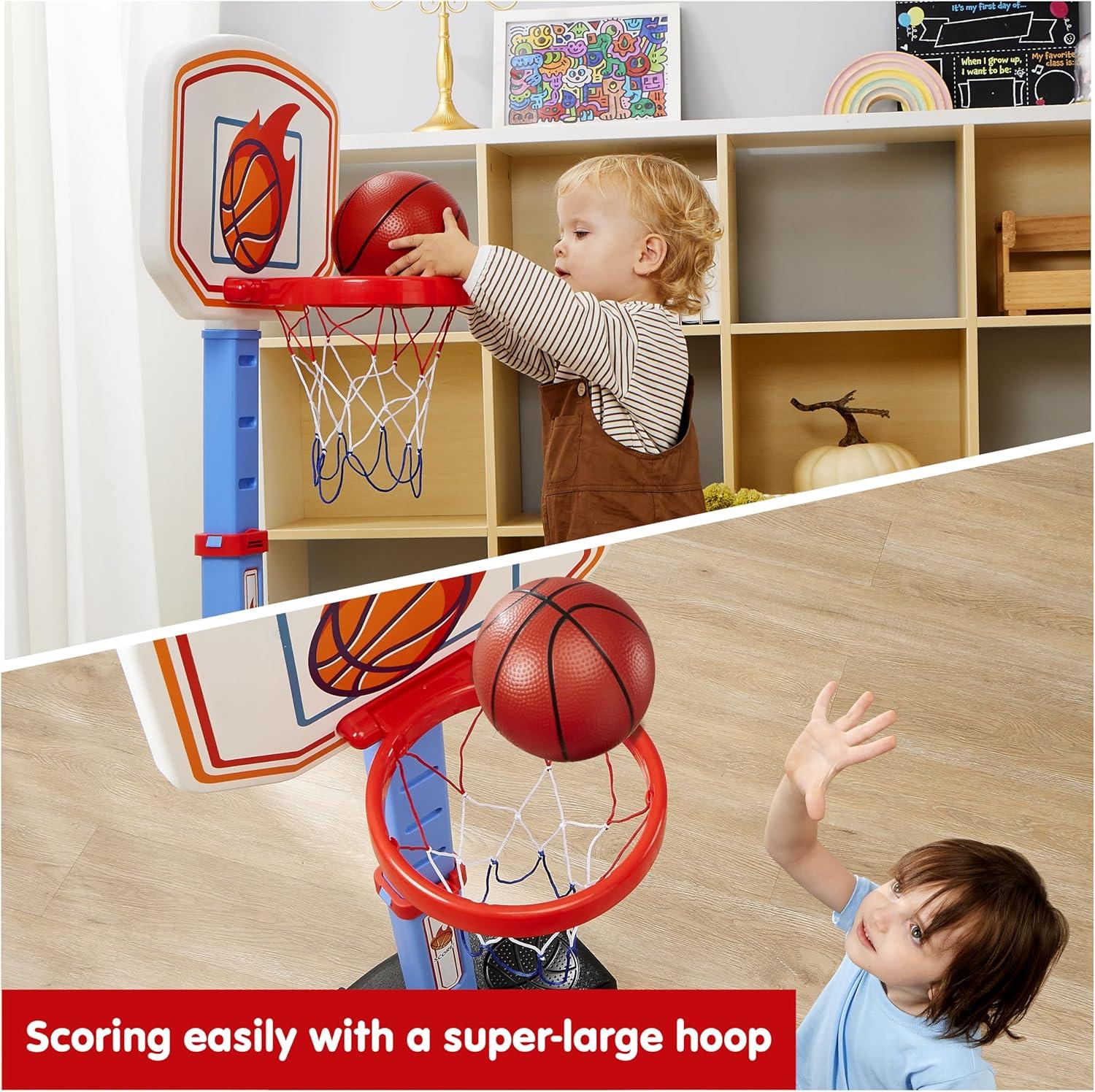 Phantoscope Toddler Basketball Arcade Game Set, Adjustable Basketball Goal With 4 Balls For Kids Indoor Outdoor Play, Carnival Games, Christmas Birthday Gift For Age 1 And Up, Plastic, Blue And Orange
