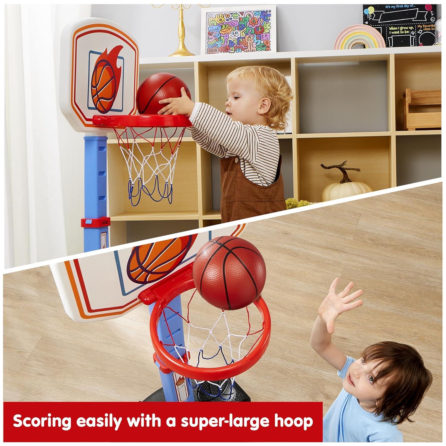 Phantoscope Toddler Basketball Arcade Game Set, Adjustable Basketball Goal With 4 Balls For Kids Indoor Outdoor Play, Carnival Games, Christmas Birthday Gift For Age 1 And Up, Plastic, Blue And Orange