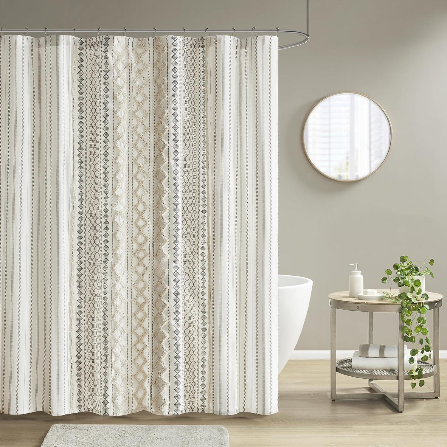 INK+IVY Imani 100% Cotton Printed Shower Curtain with Chenille