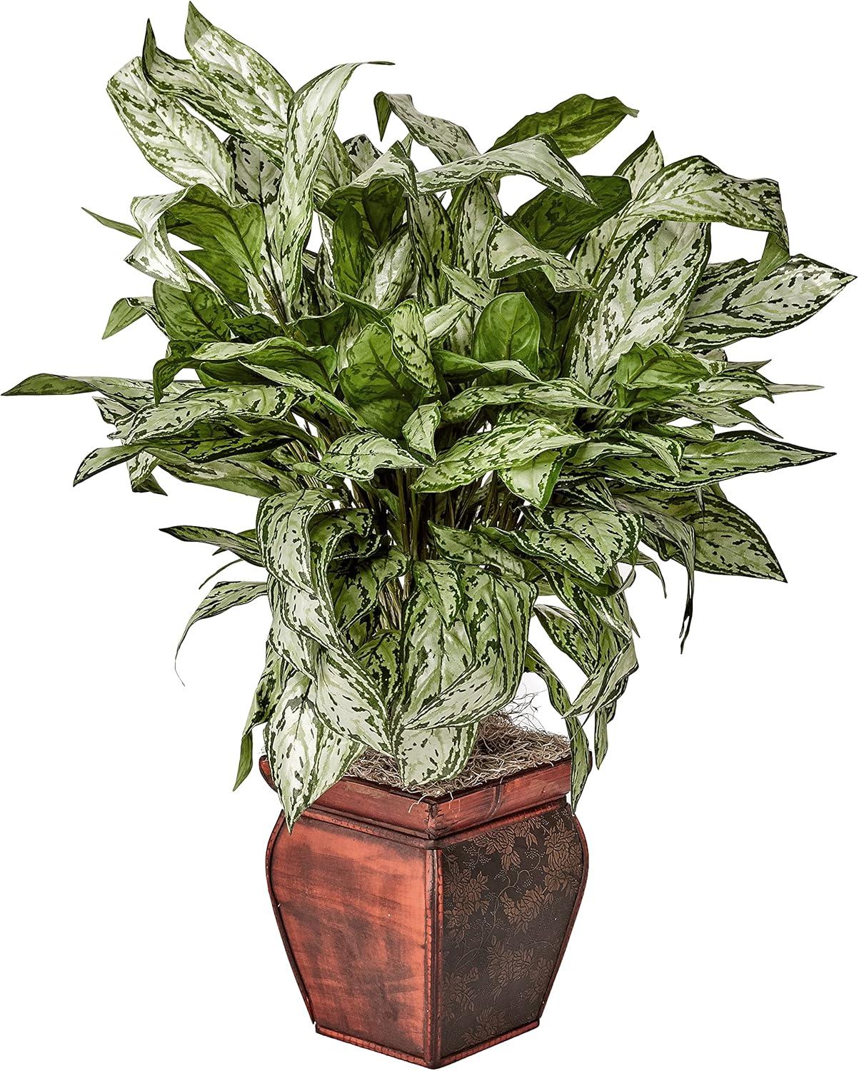 Nearly Natural Silver Queen with Decorative Planter Silk Plant