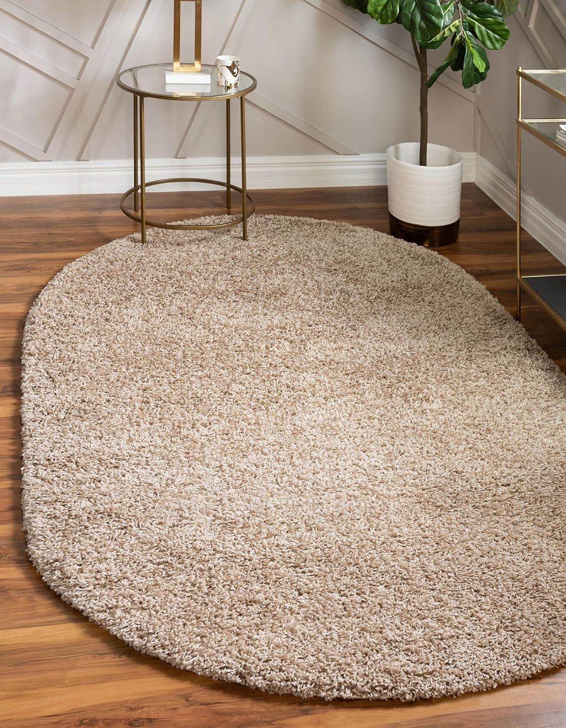 Unique Loom 8' 0 x 10' 0 Oval Solid Shag Taupe Area Rug