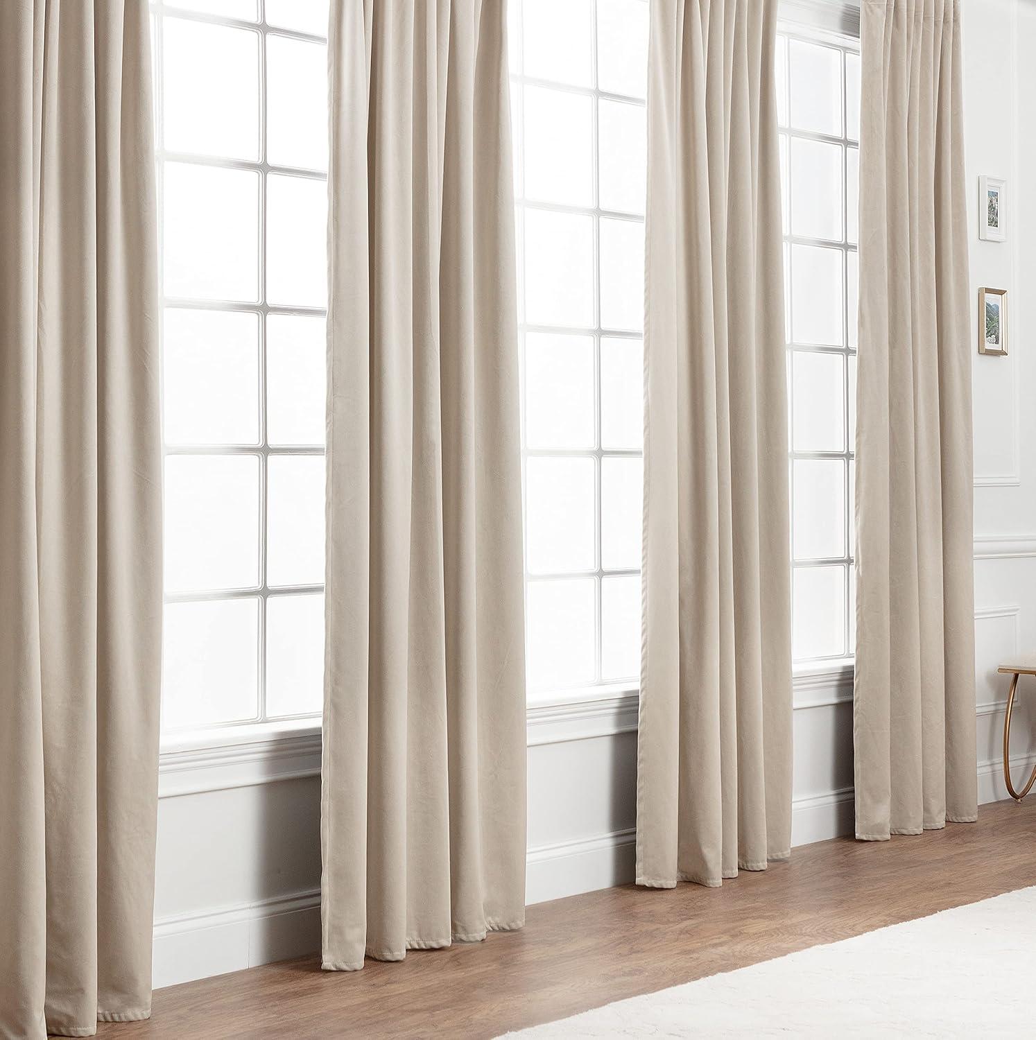 Chanasya 2pk Solid Velvet Room Darkening Blackout Privacy Window Curtain Panels - Set of 2 - 52 x 63 Inches Long - Beige