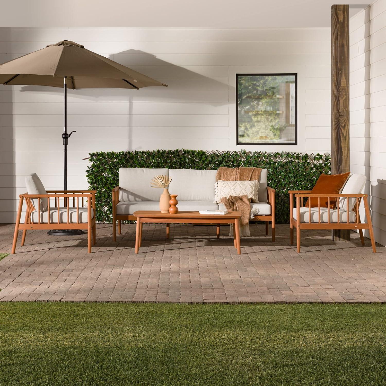 Walker Edison Modern 4-Piece Spindle-Style Eucalyptus Chat Set, Natural