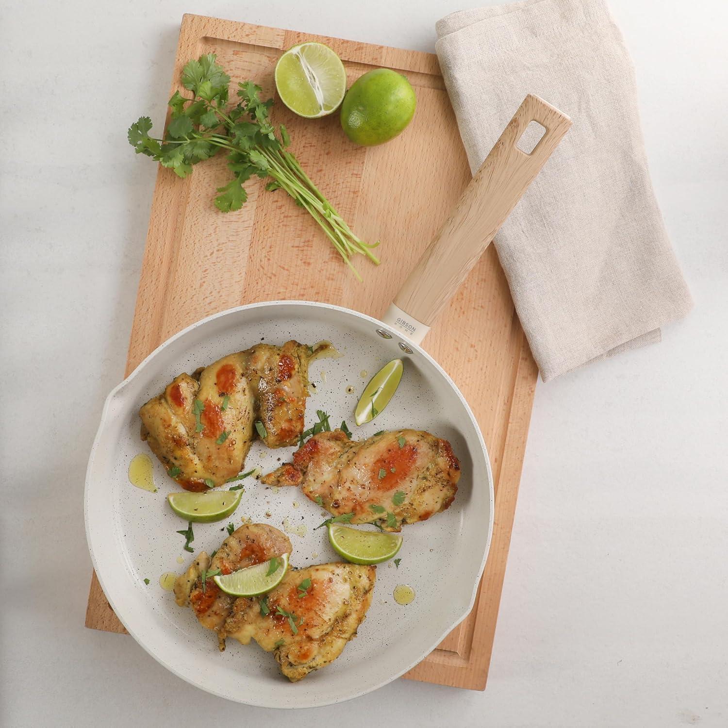 Gibson Home 137732.01 11 in. Marbleton Ceramic Nonstick Aluminum Frying Pan, Cream