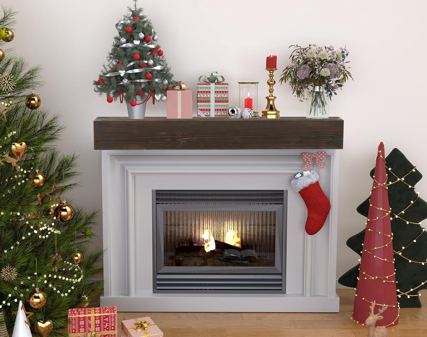 60" Rustic Wood Fireplace Mantel | Wall-Mounted & Floating Shelf for Home Decor