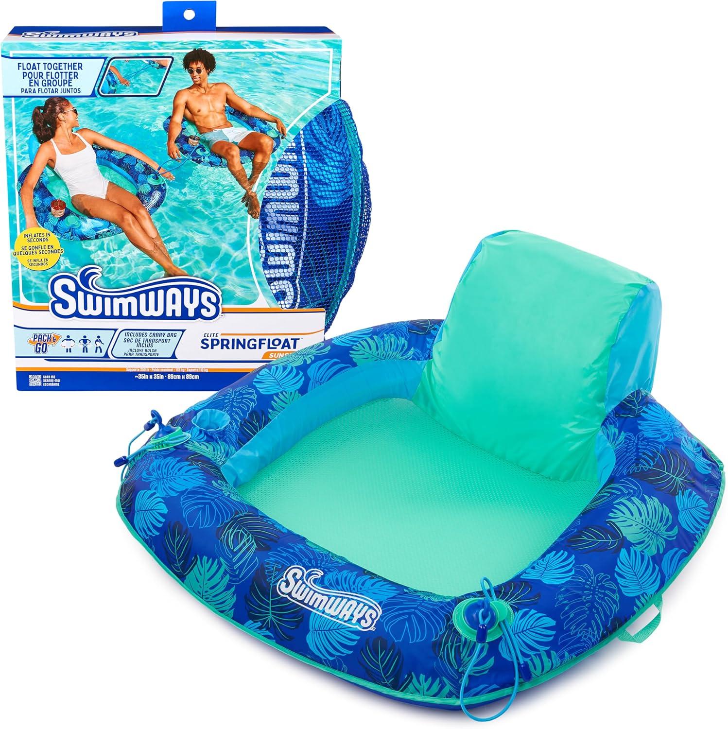 Aqua Blue Inflatable Pool Lounger with Mesh Seat