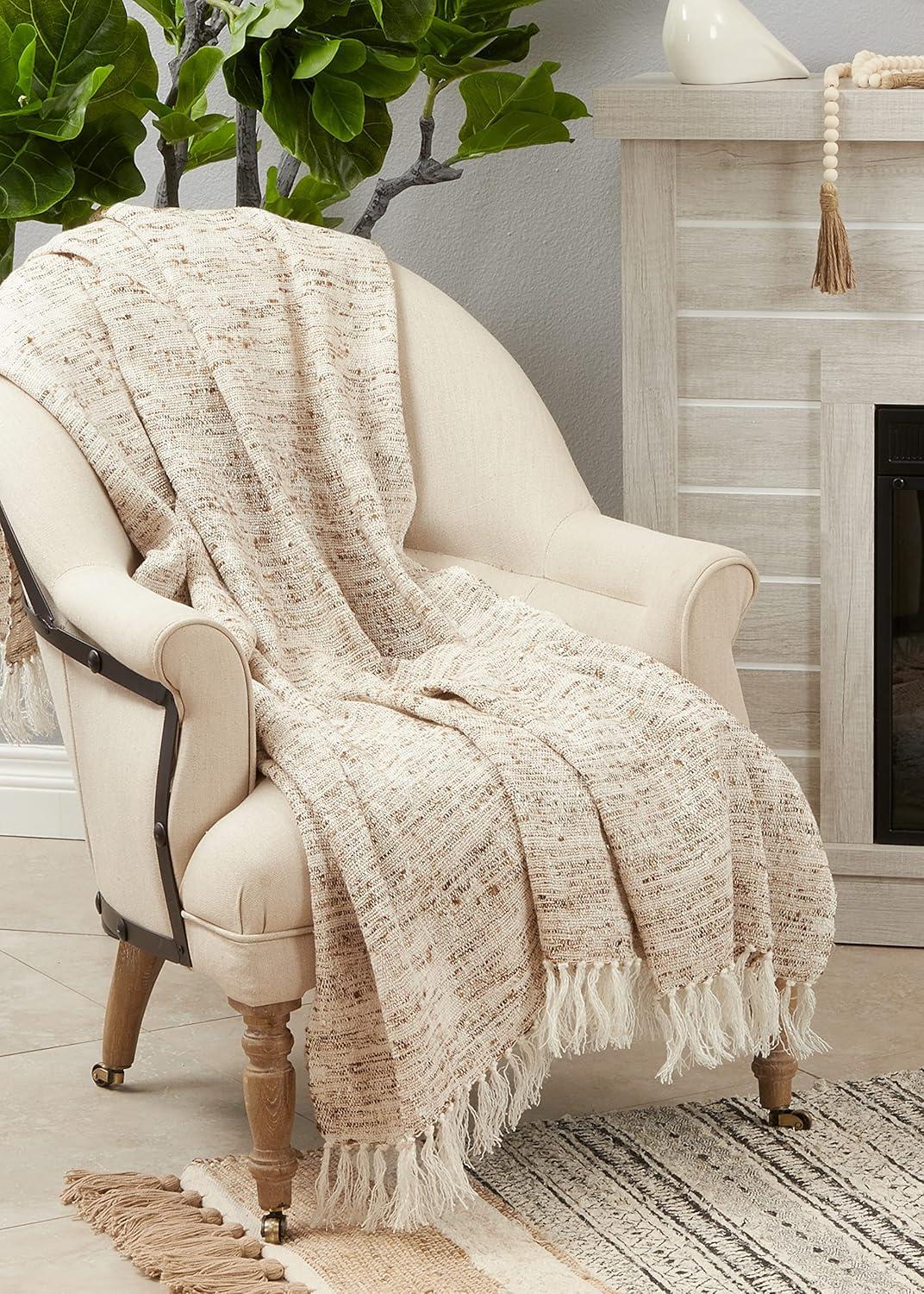 Cozy Oatmeal Textured 50x60 Throw Blanket with Tasseled Edges